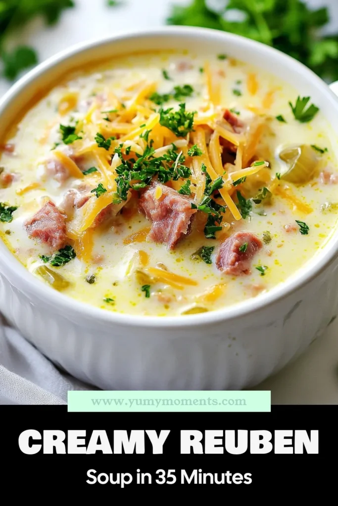 Dive into the cozy flavors of this Creamy Reuben Soup, the ultimate comfort food soup! This delicious Corned Beef Soup Recipe combines tender corned beef, tangy sauerkraut, and creamy Swiss cheese for a hearty, savory delight. Perfect for chilly days, this Sauerkraut Soup Recipe is easy to make and sure to impress. Don&rsquo;t miss out on this warm bowl of goodness&mdash;save and try it today! #CreamyReubenSoup #ComfortFood #CornedBeef #SoupRecipe