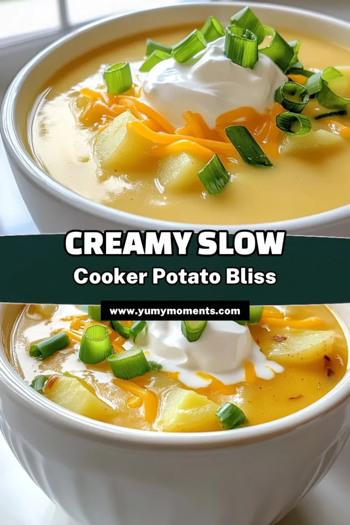 Warm up your mealtime with this delicious Slow Cooker Loaded Potato Soup! Made with creamy russet potatoes, sharp cheddar cheese, and crispy turkey bacon, this comforting recipe is perfect for chilly days. Easy to prepare, simply combine all ingredients in your slow cooker and let it do the magic! Ready in 6-8 hours, it's a hassle-free meal that everyone will love. Click through for the full recipe and make your kitchen smile! #SlowCookerRecipes #ComfortFood #PotatoSoup #EasyRecipes