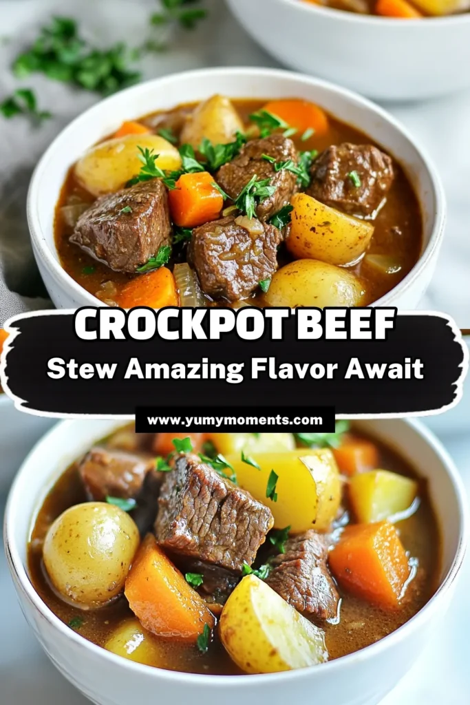 Warm up with this tender crockpot beef stew, the ultimate hearty beef stew recipe perfect for busy weeknights! This easy crockpot recipe combines seared beef, hearty vegetables, and savory broth for a meal that cooks itself. Enjoy fork-tender beef stew in just 8 hours on low or 4 on high. Don't forget to save and share this delicious slow cooker beef stew idea for your next family gathering! #CrockpotBeefStew #HeartyStewRecipe #EasyCrockpotRecipes #SlowCookerBeefStew