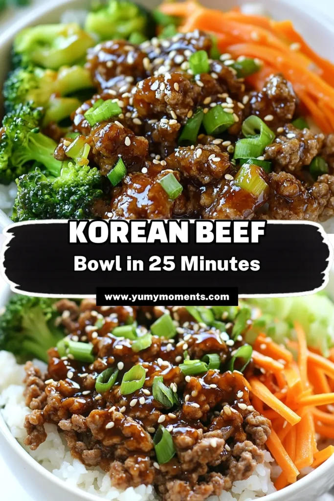 Discover a simple and delicious Korean Beef Bowl recipe that elevates your dinner game. This easy Korean ground beef dish comes together in just 25 minutes, making it a perfect quick beef bowl dinner for busy nights. With healthy ingredients in a flavorful Korean rice bowl, it&rsquo;s a satisfying meal the whole family will love. Don&rsquo;t miss out on this amazing Korean beef stir fry recipe&mdash;save it for later! #KoreanBeefBowl #EasyRecipes #HealthyDinner #QuickMeals