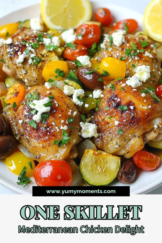 Discover this delightful Mediterranean chicken recipe that’s perfect for a healthy Mediterranean dinner. Our easy chicken skillet recipe features juicy skillet chicken thighs, vibrant vegetables, and a zesty finish. With just one pan, you’ll enjoy a flavorful dish that's ready in 30 minutes. Try this one-pan Mediterranean chicken today and elevate your weeknight meals! Save and share this recipe for later! #MediterraneanChicken #SkilletChickenThighs #HealthyDinner #OnePanMeals