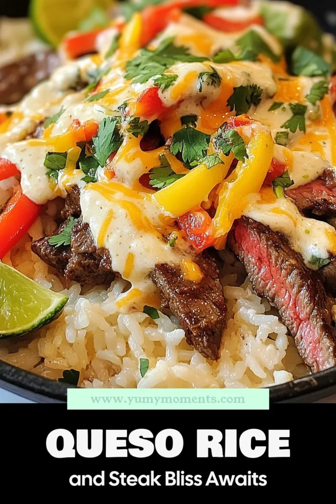 Indulge in this sizzling queso rice with steak strips recipe that combines creamy, cheesy rice with tender flank steak for a flavor-packed meal. Perfect for an easy beef and rice dish, this cheesy rice with steak is a hit for family dinners. You&rsquo;ll also love our flank steak quesadilla twist! Try this simple yet delicious steak strip recipe today and serve with lime for a zesty finish. Save this for your next meal! #QuesoRice #SteakStripRecipe #EasyBeefDish #CheesyRiceWithSteak