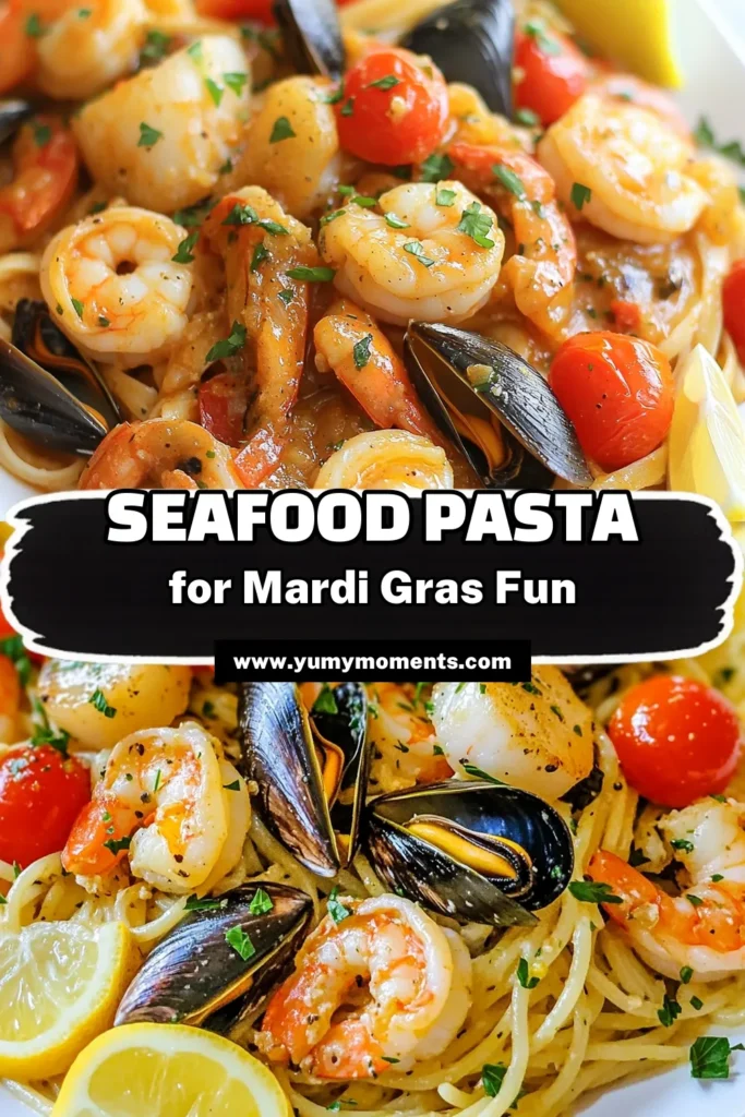 Dive into the vibrant flavors of Mardi Gras with this festive Mardi Gras seafood pasta! Our easy seafood dinner recipe combines succulent Cajun shrimp, tender seafood linguine with mussels, and zesty cherry tomatoes for a dish that'll impress your guests. Perfect for any celebration, this Cajun shrimp pasta recipe is quick to whip up, making it a go-to for busy weekends. Savor every bite and share with friends! #MardiGrasSeafoodPasta #SeafoodLinguine #EasySeafoodDinner #CajunShrimpPasta