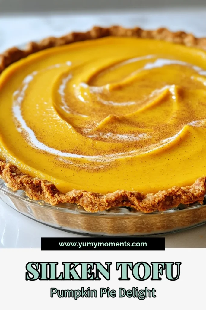 Indulge in this delicious silken tofu pumpkin pie, a perfect vegan pumpkin pie recipe that's both healthy and dairy-free! Enjoy a creamy, easy pumpkin pie with tofu that everyone will love. Made with simple ingredients like pumpkin puree and maple syrup, this recipe is perfect for fall gatherings. Don't miss out on this wholesome dessert! Save the recipe and share the joy of this delightful dairy-free pumpkin dessert! #VeganPumpkinPie #HealthyPumpkinDessert #DairyFree #PumpkinPieRecipe