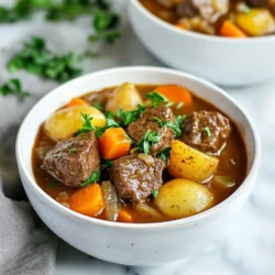 To make a delicious tender crockpot beef stew, you need some simple ingredients. Here’s what you will need: - 2 pounds beef chuck, cut into 1-inch cubes - 4 medium carrots, sliced into rounds - 3 large potatoes, peeled and cut into 1-inch cubes - 1 large onion, finely diced - 3 cloves garlic, minced - 4 cups beef broth, preferably low-sodium - 2 tablespoons tomato paste - 2 teaspoons Worcestershire sauce - 1 teaspoon dried thyme - 1 teaspoon dried parsley - Salt and freshly ground black pepper to taste - 2 tablespoons olive oil - 1 bay leaf Each ingredient plays a role in building flavor and texture. The beef chuck is key; it becomes tender and juicy after slow cooking. The carrots and potatoes add sweetness and heartiness. Onion and garlic enhance the stew's aroma and depth. Beef broth is the base of your stew, giving it richness. Tomato paste adds a nice touch of acidity, while Worcestershire sauce gives it a complex flavor. Thyme and parsley provide earthy notes. Don’t forget to season with salt and pepper! This dish is all about balance. Using quality ingredients makes a big difference in taste. So, gather these items, and you’re ready to create a comforting and hearty meal. {{ingredient_image_2}} To start, we need to sear the beef. Searing adds great flavor. Use 2 pounds of beef chuck. Cut it into 1-inch cubes. Season the beef well with salt and black pepper. In a large skillet, heat 2 tablespoons of olive oil over medium-high heat. When the oil shines, add the beef in batches. Brown each side for about 5 minutes. Remove the beef and set it aside. Next, we will sauté the onions and garlic. In the same skillet, add 1 large diced onion and 3 minced garlic cloves. Cook for around 3 minutes. The onion should look soft and clear. Now, it's time to combine everything in the crockpot. Add the seared beef, carrots, potatoes, beef broth, tomato paste, Worcestershire sauce, dried thyme, dried parsley, and 1 bay leaf. Mix well. Now, let's talk about cooking time. You can choose between two settings. For a low and slow cook, set the crockpot to low for 8 hours. If you're in a hurry, use the high setting for 4 hours. To check for tenderness, poke the beef with a fork. It should break apart easily. About 30 minutes before serving, taste the stew. Adjust the salt and pepper as needed. For a thicker stew, mix 2 tablespoons of cornstarch with 2 tablespoons of cold water. Stir it in and cook for another 30 minutes. Enjoy your hearty meal! To get tender beef, marinate it in a mix of spices and olive oil. This adds flavor and helps break down the meat. Let it sit for at least an hour, or overnight if you can. Searing is also key. Sear the beef in hot oil for a few minutes. This browns the meat and locks in juices. It gives you a rich flavor that makes your stew shine. Herbs and spices can take your stew from good to great. Adding dried thyme and parsley gives your stew depth. You can also try adding bay leaves for a fragrant touch. For broth, use low-sodium beef broth. It brings out the beef flavor without overwhelming it. You can also mix in some red wine for added richness. If you like a thicker stew, use a cornstarch slurry. Mix equal parts cornstarch and cold water in a bowl. Stir it into the stew about 30 minutes before serving. This will help it thicken nicely. If you don't have cornstarch, you can use mashed potatoes or flour as alternatives. Just make sure to mix them in well to avoid clumps. Pro Tips Choose the Right Cut: Using beef chuck is ideal for stews as it becomes tender and flavorful during the long cooking process. Layer Flavors: Searing the beef and sautéing the onions and garlic enhances the overall flavor of the stew, so don’t skip these steps! Customize Your Veggies: Feel free to add other vegetables like peas, green beans, or parsnips based on your preference for added texture and flavor. Make It Ahead: This stew tastes even better the next day! Consider making it a day in advance and reheating it for a richer flavor. {{image_4}} You can switch up your veggies in this stew. Not a fan of carrots? Try parsnips or sweet potatoes instead. You can even add green beans or peas for some color. When seasons change, use what’s fresh. In spring, toss in asparagus or snap peas. In the fall, butternut squash adds a nice touch. Beef chuck is great, but other cuts work too. Use brisket for a richer taste, or flank steak for a leaner option. Not into beef? Go for pork shoulder or chicken thighs. Both will cook nicely and soak up those savory flavors. Want to make the stew gluten-free? Use gluten-free broth and check your Worcestershire sauce for gluten. If you need a low-sodium option, choose low-sodium broth and cut back on added salt. This way, you can enjoy the stew without worry. To store leftover stew, let it cool first. Place it in airtight containers. Glass or BPA-free plastic containers work well. Label each container with the date. This way, you keep track of how long it stays fresh. To freeze your stew, use freezer-safe containers or heavy-duty freezer bags. Leave some space at the top for expansion. Seal tightly to avoid air. For thawing, move the stew to the fridge overnight. Reheat in a pot or microwave until hot. Stir occasionally for even heating. In the fridge, beef stew lasts about 3 to 4 days. If you freeze it, it can last up to 3 months. Check for spoilage signs like off-smells or mold. If it looks strange or smells bad, don't eat it. Always trust your senses! Beef typically takes about 8 hours on low or 4 hours on high to become tender. The slow cooking allows the flavors to blend and the meat to break down. This method is key for a rich and hearty stew. You want the beef to be fork-tender. Yes, you can skip searing the beef. However, searing adds depth of flavor and a nice color. If you choose not to sear, just add the beef directly to the crockpot with the other ingredients. The stew will still taste good, but it may lack some of the rich flavor that comes from the browning. You can use vegetable broth or chicken broth as a substitute. If you want a richer taste, mix water with bouillon cubes. This will give you a similar flavor. Just remember to adjust the salt, as some broths are saltier than others. Yes, you can prepare the night before. Chop the vegetables and beef, and store them in the fridge. This makes morning cooking easier. Just remember to keep everything in airtight containers to stay fresh. - Tips for prepping in advance: - Cut vegetables into even pieces to ensure they cook evenly. - Season the beef ahead of time for better flavor. - Store all ingredients together in your crockpot insert if it fits in the fridge. This makes for a quick setup in the morning. You now have a complete guide to making a delicious beef stew. You learned about the key ingredients, step-by-step cooking methods, and ways to enhance flavor. We talked about variations and how to store leftovers too. With these tips, your stew can be a warm, hearty meal every time. Enjoy trying new ingredients and techniques. Your kitchen will be the best place for comfort food! Happy cooking!