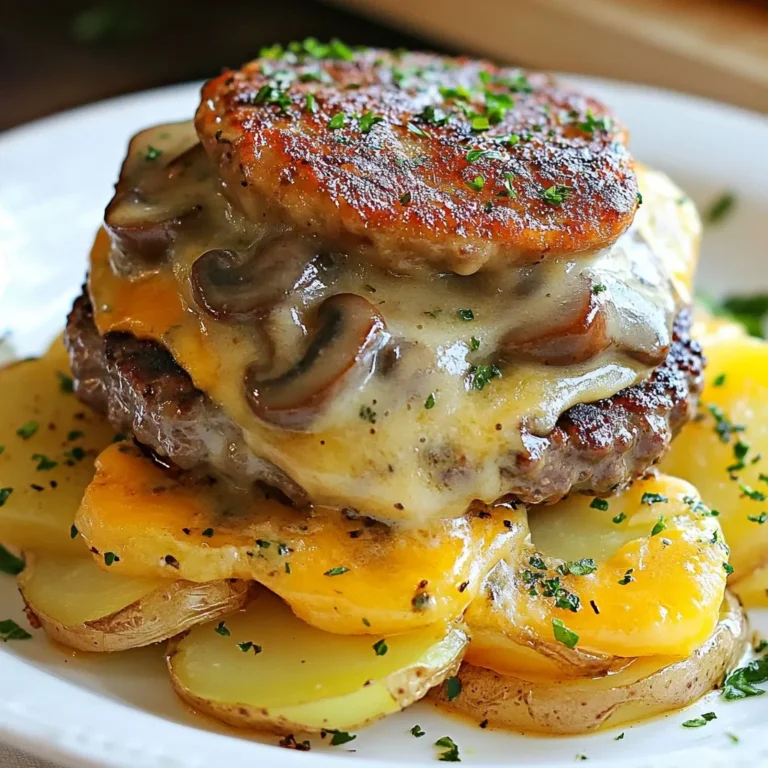 - 1 pound ground beef - 1 can (10.5 oz) cream of mushroom soup - 1 cup frozen mixed vegetables The main ingredients set the stage for this dish. Ground beef gives a hearty base, while the cream of mushroom soup adds creaminess. Frozen mixed vegetables bring color and nutrition, making each bite balanced. - 1 teaspoon garlic powder - 1 teaspoon Worcestershire sauce - 1/2 cup breadcrumbs Seasoning is key for flavor. Garlic powder offers a warm taste. Worcestershire sauce adds depth and richness. Breadcrumbs bind the mixture, ensuring the patties hold their shape as they cook. - 1 cup shredded cheddar cheese - Fresh chopped parsley - Side salad suggestions Toppings can elevate your dish. Shredded cheddar cheese melts beautifully on top, adding a rich finish. Fresh parsley gives a pop of color and freshness. Pair with a simple side salad for crunch and balance. {{ingredient_image_2}} - Preheat the oven to 350°F (175°C). - Gather and measure all ingredients for easy access. - In a large bowl, mix ground beef with breadcrumbs, onion, and green bell pepper. - Add the egg, garlic powder, Worcestershire sauce, salt, and pepper. - Blend until well combined. This step is key for flavor. - Shape the mixture into four patties, about 1 inch thick. Set aside. - Heat a large skillet over medium heat. - Add the patties and brown each side for about 3-4 minutes. - Once browned, transfer the patties to a 9x13 inch baking dish. - In the same skillet, pour in the cream of mushroom soup and beef broth. - Stir well and let it simmer. This helps the flavors mix. - Pour the creamy mixture over the patties in the baking dish. - Sprinkle the frozen mixed vegetables evenly on top. - Layer the thinly sliced potatoes over this mix. Overlap them for a nice look. - Finish by sprinkling shredded cheddar cheese on top for a cheesy crust. - Cover the dish tightly with aluminum foil. Bake for 45 minutes. - Remove the foil and bake for another 15-20 minutes. Look for tender potatoes and bubbly cheese. - Let the dish cool for a few minutes before serving. This helps the flavors set. To make the best hamburger patties, start with good seasoning. Use salt and pepper to bring out the flavors. You can also add garlic powder for a nice kick. Mix your ground beef gently with breadcrumbs and chopped veggies. This helps keep the texture nice. Avoid overmixing the beef, as it can make the patties tough. Shape the patties to about one inch thick for even cooking. When cooking, pay attention to your oven type. If you use a convection oven, reduce the cooking time by about 10 minutes. If your oven runs hot, check the patties sooner. Use a meat thermometer for best results. The internal temperature should reach 160°F for safety. Before serving, add a pop of color by garnishing with fresh chopped parsley. This makes the dish look bright and inviting. Serve the bake warm from the oven. Pair it with crusty bread or a crisp salad for a full meal. This makes it even more comforting and enjoyable. Pro Tips Use Fresh Ingredients: For the best flavor, try to use fresh vegetables and high-quality ground beef. Fresh ingredients enhance the overall taste of the dish. Make Ahead: This recipe can be prepared the night before. Assemble the dish, cover it tightly, and refrigerate. Just bake it the next day for a quick and hearty meal. Customize Your Veggies: Feel free to swap in your favorite vegetables. Broccoli, green beans, or even diced tomatoes can be delicious alternatives to the mixed vegetables. Perfect Potato Layer: For a crispy potato topping, consider parboiling the potato slices for a few minutes before layering them. This gives them a head start on cooking and ensures they are tender and golden. {{image_4}} You can easily change the meat in this dish. Ground turkey or chicken works well. These options keep it light while still tasty. Just remember, they may cook faster, so watch them closely. If you want to swap the cream of mushroom soup, you have choices. You can use cream of chicken or even cream of celery soup. These alternatives give a new flavor twist. They also keep the dish creamy and delicious. Need a gluten-free meal? No problem! Use gluten-free breadcrumbs instead of regular ones. This small swap keeps the dish safe for those with gluten issues. For a vegetarian version, skip the meat. You can use plant-based ground meat and a vegetable broth. This option is hearty, filling, and still very comforting. Want to add more flavor? Try mixing in spices or herbs. A dash of paprika or thyme can give extra depth. Fresh herbs like parsley or chives can brighten the dish too. Cheese lovers can switch up the cheese as well. While cheddar is classic, consider mozzarella or pepper jack. Each choice adds a unique taste and texture to your bake. To store leftovers, let the dish cool. Divide it into smaller portions for easy access. Use airtight containers to keep the meal fresh. It's best to use glass or plastic containers. These keep moisture in and prevent spills. Make sure to seal them tightly. For freezing, start by letting the dish cool completely. Cut it into serving sizes. Wrap each piece tightly in plastic wrap. Then, place wrapped portions in a freezer-safe bag. This keeps them from freezer burn. To reheat from frozen, bake at 350°F for 30-40 minutes. Check to make sure it is hot all the way through. In the fridge, Amish Hamburger Steak Bake lasts about 3-4 days. If you freeze it, it will keep well for 2-3 months. Look for signs of spoilage. If you see odd colors or smells, it is best to throw it out. Always trust your senses; they guide you well! Yes, you can make this dish ahead of time. To prep, mix the beef, veggies, and seasonings. Shape the patties and place them in the baking dish. You can cover and chill it in the fridge for up to 24 hours. When ready to bake, pour the soup mixture over the patties. Bake as instructed. This helps save time on busy nights. Amish Hamburger Steak Bake pairs well with several sides. Here are some ideas: - Crusty bread for dipping. - A crisp garden salad with vinaigrette. - Steamed green beans or broccoli for color. - Mashed potatoes for added creaminess. These sides complement the hearty flavors of the bake. If you like heat, there are easy ways to spice it up. Try these tips: - Add a teaspoon of red pepper flakes to the beef mix. - Use hot sauce in the creamy soup mixture. - Swap out the bell pepper for jalapeños. - Sprinkle cayenne pepper or chili powder into the mix. These changes will give your dish a nice kick! Amish Hamburger Steak Bake combines simple ingredients for a satisfying meal. We explored main components like ground beef and creamy soup, along with various seasonings. You learned how to prep, cook, and present this dish with tasty sides. I shared tips for perfecting your patties and suggested fun variations. Remember, you can easily store or freeze leftovers. Embrace your creativity with this recipe for a warm, family-friendly meal. Enjoy making it your own with variations and garnishes!