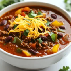 - 1 lb (450 g) ground beef - 1 large onion, finely diced - 2 cloves garlic, minced - 1 bell pepper (red or green), diced - 1 can (15 oz/425 g) kidney beans, rinsed and drained - 1 can (15 oz/425 g) black beans, rinsed and drained - 1 can (14.5 oz/410 g) diced tomatoes with green chilies The main ingredients in my stovetop beef chili come together to create a rich and hearty meal. Ground beef serves as the heart of the dish, providing protein and flavor. I like to use a large onion, finely diced. It adds sweetness and depth. Garlic, with its strong aroma, gives the chili a warm base. A bell pepper adds crunch and color. Beans, like kidney and black beans, bring fiber and make the meal filling. Diced tomatoes with green chilies add acidity and a slight kick. - 2 tablespoons chili powder - 1 tablespoon ground cumin - 1 teaspoon smoked paprika - 1 teaspoon salt - &frac12; teaspoon freshly ground black pepper The spices and seasonings are what truly elevate this chili. Chili powder brings heat and warmth. Ground cumin adds a nutty flavor. Smoked paprika gives a hint of smokiness. Salt and pepper enhance all the other flavors. I season generously to create a bold and satisfying taste. - Shredded cheddar cheese - Fresh cilantro Finally, garnishes make the dish fun and appealing. I love adding shredded cheddar cheese. It melts beautifully and adds creaminess. Fresh cilantro gives a bright, fresh touch. It also adds a pop of color. These garnishes not only enhance flavor but also make the meal look appetizing. {{ingredient_image_2}} Start by heating 2 tablespoons of olive oil in a large pot over medium heat. When the oil shimmers, add 1 finely diced onion and 1 diced bell pepper. Saut&eacute; these for about 5 minutes. Stir them often until they soften and smell great. Next, add 2 minced garlic cloves and 1 pound of ground beef. Cook the beef, breaking it up with a spoon. Keep cooking until the beef turns brown and no pink remains, which takes about 7-10 minutes. Now, sprinkle in 2 tablespoons of chili powder, 1 tablespoon of ground cumin, 1 teaspoon of smoked paprika, 1 teaspoon of salt, and &frac12; teaspoon of black pepper. Stir it all well so the spices coat the meat and veggies nicely. Pour in 1 cup of beef broth. Let this mix come to a gentle simmer. This helps all the flavors blend together beautifully. After that, add 1 can of diced tomatoes with green chilies, plus 1 can each of kidney beans and black beans. Make sure to rinse and drain the beans first. Mix everything together until well combined. Reduce the heat to a gentle simmer. Let the chili cook for at least 30 minutes. If you have time, simmer it for up to an hour for even more flavor. Stir it occasionally. Before serving, taste the chili and adjust the seasoning to your liking. To make your chili taste better, let it simmer longer. I recommend at least 30 minutes. For a deeper taste, simmer for an hour. Before serving, taste your chili. If it needs more flavor, add salt or spices. You can always adjust the seasoning to your liking. Just sprinkle in a little more chili powder or cumin. Stir well and taste again. If you like thick chili, cook it longer with the lid off. This helps the liquid reduce. You can also mash some beans against the pot's side. This thickens the mix naturally. If your chili is too thick, add a bit of beef broth. Stir it in slowly until you reach your desired thickness. For a great meal, serve your chili with tortilla chips. They add a nice crunch. You can also pair it with crusty bread for dipping. When serving, ladle the chili into deep bowls. Top it with shredded cheddar cheese and fresh cilantro. This adds color and flavor to your dish. Remember, presentation matters! Pro Tips Enhance Flavor Depth: For a richer flavor, consider adding a tablespoon of Worcestershire sauce or a dash of hot sauce while the chili simmers. Bean Variations: Feel free to mix and match different types of beans like pinto or cannellini beans to give your chili a unique twist. Make It Ahead: Chili tastes even better the next day! Make it ahead of time and store it in the fridge to let the flavors meld overnight. Freezing for Later: This chili freezes well! Portion it into airtight containers for quick meals during busy weeks. {{image_4}} You can make a great vegetarian chili. Start by replacing the ground beef with plant-based meat. Brands like Beyond Meat or Impossible Burger work well. You can also add more vegetables like zucchini, corn, or mushrooms. They add flavor and texture. Use a mix of beans, like pinto or chickpeas, for protein. This way, your chili stays hearty and satisfying. If you love heat, try a spicy version of your chili. Add diced jalape&ntilde;os or a splash of your favorite hot sauce. This will give your dish a nice kick. You can also increase the chili powder. Start with an extra tablespoon, then taste it. Make sure it&rsquo;s spicy enough for you. Experimenting with beans can change your chili's flavor. While kidney and black beans are classic, don&rsquo;t be afraid to try others. Great Northern beans, pinto beans, or even lentils add a unique twist. Lentils also bring a nice texture and cook quickly. Feel free to mix and match for a fun chili adventure. After cooking your beef chili, let it cool down. Store it in an airtight container. This helps keep the chili fresh. It lasts in the fridge for about 3 to 4 days. If you want to enjoy it later, be sure to label the container with the date. To freeze chili, let it cool first. Then, pour it into freezer-safe containers. Leave some space at the top for expansion. It can last up to 3 months in the freezer. When you&rsquo;re ready to eat it, take it out of the freezer and put it in the fridge overnight to thaw. To reheat, you can use the microwave or stovetop. For the microwave, place chili in a bowl and cover it. Heat for about 2 to 3 minutes, stirring halfway. For stovetop reheating, pour chili into a pot over medium heat. Stir often until it&rsquo;s warm. Stovetop reheating helps keep the flavor and texture nice and smooth. Stovetop beef chili takes about 40 to 60 minutes to cook. Here&rsquo;s the breakdown: - Prep time: 10 minutes to chop vegetables and gather ingredients. - Cooking time: 30 to 50 minutes for simmering. The longer you simmer, the deeper the flavor. Yes, you can make this chili in advance! Here are some tips: - Meal Prep: Cook the chili and let it cool completely. - Storage: Store in an airtight container in the fridge for up to 4 days. - Freezing: Freeze it for up to 3 months. Thaw it overnight in the fridge before reheating. Beef chili pairs well with many tasty sides: - Tortilla chips: Crunchy and perfect for scooping. - Crusty bread: Great for dipping. - Rice or cornbread: Adds a comforting touch. You can also top it with shredded cheese and fresh cilantro for extra flavor! This blog post covered how to make the best stovetop beef chili. I shared key ingredients, like ground beef, veggies, and spices. You learned step-by-step instructions for preparing the dish and tips to enhance your chili's flavor and consistency. I also discussed variations, storage tips, and common questions about cooking times and serving suggestions. Now, you can enjoy a warm bowl of chili. Try different ingredients and enjoy. Your chili will impress friends and family!