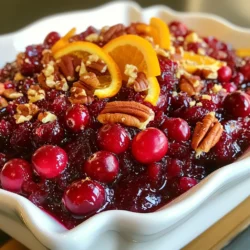 - 12 oz fresh cranberries, rinsed and sorted - 1 cup fresh orange juice (freshly squeezed preferred for brightness) - 1 cup granulated sugar - Zest of 1 medium orange - 1/4 cup pecans, chopped (optional for a delightful crunch) - 1/4 teaspoon ground cinnamon - 1/4 teaspoon fine sea salt - 1 tablespoon honey (optional, for a touch of sweetness) - Chopped pecans for added crunch - Honey for extra sweetness To get the best flavor, always use fresh cranberries. They should be bright and firm. Rinse them well to remove any dirt or debris. Fresh orange juice really makes a difference. Squeeze the oranges yourself for the best taste. Use the zest of the orange too; it adds a lovely aroma. If you want more texture, add chopped pecans. They give a nice crunch. If you like it sweeter, a tablespoon of honey can do the trick. Start with less sugar if you prefer a tart taste. Adjust the sweetness to suit your palate. This way, you make the sauce just right for your holiday feast. {{ingredient_image_2}} Start by rinsing 12 oz of fresh cranberries. Look for ones that are bright and firm. Next, grab one medium orange. You will need to squeeze it for 1 cup of juice. Make sure to zest that orange too; it adds a nice touch! Gather your other ingredients: 1 cup of granulated sugar, 1/4 teaspoon of ground cinnamon, and 1/4 teaspoon of fine sea salt. If you want a crunch, chop 1/4 cup of pecans. You can also add 1 tablespoon of honey for extra sweetness. In a medium saucepan, mix the cranberries, orange juice, sugar, zest, cinnamon, and salt. Place the pan on medium-high heat. Stir the mix until it boils. Keep stirring to help the sugar dissolve. Once it boils, lower the heat to medium-low. Let it simmer for 10 to 15 minutes. Stir now and then. You will know it is done when the cranberries pop and the sauce thickens. If you add pecans, stir them in along with honey in the last few minutes. After cooking, take the pan off the heat. Let the sauce cool to room temperature. As it cools, it will thicken more. Once cooled, transfer the sauce to a pretty dish or jar. For great flavor, chill it in the fridge for at least one hour before serving. When ready, serve it in a sparkling glass bowl, and add a few whole cranberries and an orange slice for a festive look. To make your cranberry sauce shine, focus on the orange juice and zest. Freshly squeezed juice gives a bright taste. The zest adds a punch of flavor. For extra sweetness, mix in honey during cooking. If you like crunch, add chopped pecans. They pair well with the tart cranberries. A pinch of ground cinnamon adds warmth. Keep tasting as you cook to find your perfect balance. One common mistake is overcooking the sauce. Cranberries burst open and thicken quickly. Stir often to prevent burning. Also, don&rsquo;t skip the salt! It helps balance the sweetness. If you want a smoother sauce, blend it after cooking. However, some enjoy the texture of whole cranberries. Choose what you like best. Lastly, remember to cool the sauce before serving. It thickens as it cools. For a festive touch, serve cranberry sauce in a glass bowl. Garnish it with whole cranberries and an orange slice. This makes it look special on your holiday table. Pair the sauce with turkey or ham. It also goes well with cheese platters. For a fun twist, use it on pancakes or waffles. Your guests will love the bright flavor! Pro Tips Freshness is Key: Use fresh cranberries for the best flavor and texture. They provide a tartness that pairs perfectly with the sweetness of sugar and orange juice. Experiment with Sweetness: Adjust the amount of sugar and honey to your taste. If you prefer a less sweet sauce, start with less sugar and add more honey if needed. Chill for Flavor: Allow the cranberry sauce to chill in the refrigerator for at least an hour before serving. This enhances the flavors and allows the sauce to thicken further. Make Ahead: Prepare the sauce a day in advance. It stores well in the refrigerator and develops deeper flavors overnight, making it perfect for holiday gatherings. {{image_4}} You can switch up the ingredients in this cranberry sauce. Instead of orange juice, use apple juice for a sweeter taste. You could also try lemon juice for a tangy kick. If you want a different texture, add chopped apples or pears. Experiment with dried fruits, like raisins or apricots, for extra flavor. You can also swap granulated sugar for brown sugar to deepen the taste. To create a unique flavor, add spices like ginger or nutmeg. These spices bring warmth and depth to the sauce. You can also mix in a splash of brandy or bourbon for a festive touch. Try adding vanilla extract for a sweet aroma. If you love heat, toss in a pinch of red pepper flakes for a surprising twist. If you need a diabetic-friendly version, reduce the sugar. Use a sugar substitute, like stevia or erythritol, to keep it sweet without the calories. You can also use unsweetened cranberry juice to cut down on sugar. Add extra spices, like cinnamon, to enhance the flavor without adding carbs. Always check with a doctor before making changes to your diet. To keep your fresh Christmas cranberry sauce tasty, use an airtight container. Glass jars work well. Make sure the sauce is cool before sealing. This helps it stay fresh longer. Store it in the fridge for best results. The cold helps keep the flavors bright and the sauce thick. When stored properly, this cranberry sauce lasts about one week in the fridge. After a week, the taste may not be as fresh. Always check for any off smells or changes in color before using. If it looks or smells funny, it's best to toss it. You can freeze cranberry sauce for up to six months. Pour it into a freezer-safe container, leaving some space at the top. The sauce expands when it freezes. Label the container with the date to keep track. To thaw, place it in the fridge overnight. Stir well before serving to bring back its smooth texture. Yes, you can make this cranberry sauce a day or two ahead. It tastes even better after resting. The flavors blend and deepen. Just store it in the fridge in a tight jar. When you are ready to serve, take it out and let it warm a bit. You can change the sweetness by adding or reducing sugar. Start with less sugar to taste. You might want to add honey for a nice twist. If it&rsquo;s too sweet, add a bit more orange juice or a pinch of salt. Taste as you go to find your perfect balance. You can serve cranberry sauce with turkey or ham. It also pairs well with cheese and crackers. Try it on a warm biscuit or with roasted veggies. This sauce adds a burst of flavor to many dishes, making it a festive delight. In this blog, I shared key details about making cranberry sauce. We covered ingredients, step-by-step cooking, and helpful tips. You learned how to avoid mistakes and serve it well for Christmas. I also explored variations and storage options. Remember, cranberry sauce is flexible and can fit many tastes. Use this guide to impress your guests and enjoy time with loved ones. Happy cooking!