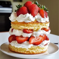 - 2 cups all-purpose flour - 1 tablespoon baking powder - 1/2 teaspoon salt - 1/2 cup unsalted butter, softened - 3/4 cup granulated sugar (plus extra for strawberries) - 1 large egg - 1 teaspoon vanilla extract - 1 cup milk - 2 cups fresh strawberries, hulled and sliced - 1/4 cup granulated sugar (for the strawberries) - 1 cup heavy cream, cold - 2 tablespoons powdered sugar - 1 teaspoon vanilla extract (for whipped cream) If you need to change some ingredients, here are some good options: - All-purpose flour: Use cake flour for a lighter texture. - Unsalted butter: You can substitute with coconut oil or margarine. - Granulated sugar: Brown sugar can add a warm flavor. - Heavy cream: Use coconut cream for a dairy-free option. You can add fun extras to make your cake even better: - Whole fresh strawberries for decoration. - Mint leaves for a fresh touch. - A drizzle of chocolate sauce for richness. - Lemon zest for a bright flavor kick. {{ingredient_image_2}} Start by slicing the fresh strawberries and putting them in a medium bowl. Sprinkle 1/4 cup of granulated sugar on top. Gently toss the strawberries to coat with sugar. Let them sit at room temp for 20 to 30 minutes. This will help the strawberries release their juices. The sugar will create a sweet syrup. First, preheat your oven to 350&deg;F (175&deg;C). Next, grease two 9-inch round cake pans and dust them lightly with flour. In a large bowl, whisk together 2 cups of all-purpose flour, 1 tablespoon of baking powder, and 1/2 teaspoon of salt. In a separate bowl, beat 1/2 cup of softened butter with 3/4 cup of sugar until light and fluffy. Add 1 large egg and 1 teaspoon of vanilla extract. Mix until smooth. Gradually add the flour mix and 1 cup of milk, alternating between them. Mix until just combined. Divide the batter evenly between the two cake pans. Bake in the preheated oven for about 25 to 30 minutes. Check if they are done by inserting a toothpick into the center. If it comes out clean, the cakes are ready. Let them cool in the pans for 10 minutes. Then, carefully transfer them to wire racks to cool completely. In a clean medium bowl, pour in 1 cup of cold heavy cream. Using an electric mixer, whip the cream on medium-high speed. Add 2 tablespoons of powdered sugar and 1 teaspoon of vanilla extract. Keep whipping until soft peaks form. Be careful not to overwhip, as this can turn it into butter. Once the cakes are cool, place one layer on a serving platter. Spoon half of the sweetened strawberries and syrup over the cake. Add a thick layer of whipped cream on top. Then, gently place the second cake layer on top. Repeat the process with the remaining strawberries and whipped cream. For a lovely touch, you can garnish with whole strawberries or mint leaves before serving. Enjoy your delicious creation! - Use room temperature butter. It blends smoothly with sugar. - Measure flour correctly to avoid a dense cake. - Bake cakes on the middle rack for even heat. - Let cakes cool completely before adding toppings. - Overmixing the batter makes the cake tough. - Not letting strawberries sit can result in dry layers. - Skipping the cooling step can lead to melting whipped cream. - Forgetting to grease and flour the pans may cause sticking. - Start with cold heavy cream for better volume. - Beat on medium-high speed to form soft peaks. - Add sugar and vanilla gradually for sweetness. - Stop whipping as soon as peaks form. Overwhipping makes it grainy. Pro Tips Use Fresh Strawberries: Always opt for ripe and fresh strawberries for the best flavor. Look for vibrant red berries that are firm to the touch. Don&rsquo;t Overmix the Batter: To ensure a light and fluffy cake, mix the batter until just combined. Overmixing can lead to a dense texture. Chill Your Whipping Cream: For the best whipped cream consistency, make sure your heavy cream is very cold before whipping. This helps achieve soft peaks faster. Layering Tips: For even distribution, spoon strawberries and whipped cream in a circular motion from the center outwards when assembling the layers. {{image_4}} You can switch up the strawberries for many fruits. Ripe blueberries, juicy peaches, or tangy raspberries work great. Each fruit adds its own flavor and color. For a tropical twist, try mango or kiwi slices. You can even mix different fruits for a fun look! Want a new taste? Change the cake flavor! Swap vanilla for almond extract for a nutty twist. You can also add lemon zest for a bright, fresh flavor. If you love chocolate, try cocoa powder in your batter. This will give your cake a rich, deep taste. Need a gluten-free version? You can use a gluten-free flour blend. Just make sure it has a good binding agent. Almond flour or coconut flour can also work well. Adjust the liquid in your batter, as these flours absorb more moisture. This way, you can still enjoy a delightful cake! To keep your strawberry shortcake fresh, store it in an airtight container. Place it in the fridge. It helps maintain moisture and flavor. If you cannot eat it all, slice the cake first. This makes it easier to grab a piece later. To freeze strawberry shortcake, wrap it well in plastic wrap. Then, place it in a freezer-safe bag. You can freeze the cake for up to three months. For best results, freeze it without the strawberries and whipped cream. Add those fresh when you are ready to serve. Homemade strawberry shortcake lasts about three days in the fridge. After that, the cake may become soggy. If you freeze it, it will keep its taste and texture longer. Always check for signs of spoilage before eating. Yes, you can make this recipe ahead of time. You can bake the cake and store it. Wrap the cooled cakes in plastic wrap and keep them in the fridge for up to two days. You can also prepare the strawberries and whipped cream in advance. Store the strawberries in the fridge. Make sure to keep the whipped cream in an airtight container. Assemble the cake when you are ready to serve. To keep your cake from becoming soggy, use fresh strawberries. Make sure to sprinkle the sugar on the strawberries just before serving. This helps keep the cake dry. Avoid adding too much juice from the strawberries onto the cake layers. You can also add a thin layer of whipped cream between the cake and strawberries to create a barrier. You can use many fruits in a shortcake. Some great options are blueberries, raspberries, and peaches. You can mix and match these fruits for a fun twist. Just slice or mash the fruits and sprinkle with sugar like you do with strawberries. This helps release their juices and adds flavor. To make a dairy-free version, swap the butter for a dairy-free alternative. You can use coconut oil or vegan butter. For the milk, use almond milk or any plant-based milk you prefer. The whipped cream can be replaced with coconut cream. Chill a can of coconut milk overnight, then scoop out the solid part and whip it. This gives you a rich, dairy-free topping. This blog post covered making a delightful strawberry shortcake. We discussed ingredients, substitutes, and optional toppings. I shared step-by-step instructions for preparation and baking. You learned tips for perfect results and how to avoid common mistakes. We explored flavor variations and proper storage. Now you can create your own delicious dessert. With these tips, you&rsquo;ll impress everyone with your baking skills! Enjoy making this tasty treat.
