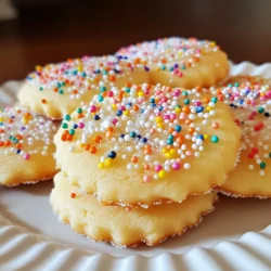 - 2 ¾ cups all-purpose flour - 1 teaspoon baking soda - ½ teaspoon baking powder - 1 cup unsalted butter, softened - 1 ½ cups granulated sugar - 1 large egg - 1 teaspoon pure vanilla extract - 1 teaspoon almond extract - ¾ teaspoon salt - 3 tablespoons granulated sugar (for rolling) - Optional: colorful sprinkles or edible glitter When measuring flour, spoon it into a cup and level it off. This method avoids packing. For butter, let it sit at room temperature for easy creaming. Use a large egg from the fridge for best results. Measure granulated sugar by scooping and leveling it in your measuring cup. Colorful sprinkles or edible glitter add fun to your cookies. Choose your favorites to match the occasion. These can enhance the look and make your cookies festive. You can also skip these if you prefer simple cookies. {{ingredient_image_2}} Start by preheating your oven to 375°F (190°C). This step is key for even baking. While the oven warms up, get your baking sheets ready. Line them with parchment paper. This will help the cookies not to stick. In a medium bowl, whisk together the flour, baking soda, baking powder, and salt. Mix until everything is well combined. This dry mix adds structure to your cookies. Set it aside for later. In a large bowl, use an electric mixer to cream the softened butter with 1 ½ cups of granulated sugar. Mix for about 2-3 minutes. The mixture should be smooth and creamy. This step adds air, making your cookies light. Add the large egg to the creamed mixture. Then, pour in the vanilla and almond extracts. Beat everything together until it looks fluffy. This adds flavor and richness to your cookies. Gradually add the dry ingredients to the wet mixture. Mix slowly until everything is just combined. Stop mixing as soon as a dough forms. Overmixing can make the cookies tough. Scoop out portions of dough with a tablespoon. Roll each portion into a ball using your hands. Roll the balls in the extra granulated sugar for a sweet touch. This makes the cookies sparkly and sweet. Place the dough balls on the lined baking sheets. Space them about 2 inches apart. This gives them room to spread. You can flatten each ball gently with a fork for a nice pattern. Bake the cookies in your preheated oven for 8 to 10 minutes. Watch closely until the edges are lightly golden. The centers should stay soft. Let them cool on the baking sheet for about 5 minutes. Then, transfer them to wire racks to cool completely. To get the best sugar cookies, pay attention to the dough. Use softened butter, not melted. This keeps the cookies light and fluffy. Mix your dough just until it comes together. Overmixing makes tough cookies. Let the dough chill for at least 30 minutes. This helps the cookies hold their shape. One mistake is baking cookies too long. Watch for light golden edges, and keep the centers soft. Another pitfall is not spacing the dough balls enough. Leave about 2 inches between them for good spreading. Also, don’t skip the rolling in sugar. It gives a nice crunch and sweetness. Decorating can be fun and creative! Use colorful sprinkles or edible glitter before baking. You can also mix icing colors for more flair. Try a simple glaze with powdered sugar and milk. Dip the cooled cookies in the glaze for a glossy finish. Let the icing dry before stacking or serving. Pro Tips Chill the Dough: For thicker cookies, refrigerate the dough for at least 30 minutes before baking. This helps prevent spreading and keeps them soft in the center. Experiment with Extracts: Feel free to swap out almond extract for other flavors like lemon or coconut to create your own unique cookie variations! Use a Cookie Scoop: To ensure uniform cookie sizes, use a cookie scoop. This will help them bake evenly and look more professional. Storage Tips: Store cooled cookies in an airtight container at room temperature to maintain freshness for up to a week. For longer storage, freeze them in a single layer and transfer to a bag. {{image_4}} You can change the flavor of your sugar cookies easily. Try using different extracts. Instead of vanilla, use lemon or orange extract. This adds a fresh twist. You can also mix in spices like cinnamon or nutmeg for warmth. If you want a chocolate version, add cocoa powder. Replace some flour with cocoa to keep balance. These options make your cookies unique and fun! Decorating sugar cookies can be a fun activity. You can use colorful sprinkles or edible glitter for a festive feel. Try icing in different colors for designs. Use royal icing to create pretty patterns. You can also dip the tops in melted chocolate. Then sprinkle crushed nuts or coconut on top. These decorations make each cookie special and eye-catching! To make gluten-free sugar cookies, swap regular flour for gluten-free flour. Look for blends that work well for baking. Make sure to check for a good brand that gives you a nice texture. You can also add a bit of xanthan gum to help the dough hold together. This way, everyone can enjoy your delicious cookies! To keep your sugar cookies fresh, store them in an airtight container. This helps retain moisture and flavor. Place a piece of parchment paper between layers if stacking them. This prevents sticking and keeps the cookies intact. If you want added freshness, throw in a slice of bread. It adds moisture to the cookies. Freezing sugar cookies is a great way to enjoy them later. First, let the cookies cool completely. Next, place them in a single layer on a baking sheet. Freeze them for about an hour until firm. After that, transfer the cookies to a freezer bag. Remove as much air as possible and seal it tight. They can stay frozen for up to three months. Sugar cookies stay fresh at room temperature for about one week. If you store them in the fridge, they last a bit longer, up to two weeks. Always check for any signs of spoilage. If they look or smell off, it's best to toss them. Enjoying your cookies at their best is always the goal! Sugar cookies last about one week when stored at room temperature in an airtight container. If you keep them in a cool, dry place, they stay fresher longer. You can also freeze them for up to three months. To thaw, leave them on the counter for a few hours. Yes, you can use margarine or coconut oil instead of butter. This may change the flavor and texture a bit, but the cookies will still taste good. If you use margarine, make sure it is soft and spreadable. Cookies can spread too much if the dough is warm. Make sure to chill the dough for at least 30 minutes before baking. Another reason is too much butter in the mix. Stick to the correct measurements for best results. If your dough feels sticky, add a little more flour, about one tablespoon at a time. Mix well after each addition. Avoid adding too much flour, as it can make the cookies dry. Chilling the dough can also help make it easier to handle. You now have all the steps to make great sugar cookies. We covered ingredients, mixing, baking, and storage. Remember, practice makes perfect. Try different flavors and decorations to make them your own. Store cookies properly to keep them fresh longer. Don't shy away from asking questions if you face issues. Enjoy baking, and share your tasty results with friends and family!