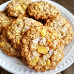Here&rsquo;s the complete list of ingredients for your carrot cake oatmeal cookies. Gather these items to start baking: - 1 cup rolled oats - 1 cup whole wheat flour - 1/2 teaspoon baking soda - 1/2 teaspoon baking powder - 1 teaspoon ground cinnamon - 1/4 teaspoon ground nutmeg - 1/4 teaspoon salt - 1/2 cup brown sugar, packed - 1/4 cup granulated sugar - 1/2 cup coconut oil, melted (or unsalted butter) - 1 large egg, at room temperature - 1 teaspoon pure vanilla extract - 1 cup fresh grated carrots (about 2 medium carrots) - 1/2 cup crushed pineapple, thoroughly drained - 1/2 cup chopped walnuts or pecans (optional) - 1/4 cup raisins or currants (optional) Each ingredient plays a role. Rolled oats and whole wheat flour give texture. Baking soda and baking powder help the cookies rise. The spices, such as cinnamon and nutmeg, add warmth and flavor. Brown sugar keeps the cookies moist, while granulated sugar adds sweetness. Coconut oil or butter binds everything together. The egg and vanilla extract enhance richness. Carrots and crushed pineapple provide moisture and a fresh taste. Finally, nuts and dried fruits add crunch and bursts of flavor. This mix creates a cookie that tastes like cake. You get all the joy of carrot cake in a fun, easy form. {{ingredient_image_2}} Start by preheating your oven to 350&deg;F (175&deg;C). This temperature ensures your cookies bake evenly. Line two baking sheets with parchment paper. This will keep the cookies from sticking. In a large bowl, mix together the rolled oats, whole wheat flour, baking soda, baking powder, cinnamon, nutmeg, and salt. Whisk these dry ingredients well. This step helps blend all the flavors together. In a separate bowl, combine the melted coconut oil, brown sugar, and granulated sugar. Use a whisk to mix until smooth and creamy. Add the egg and vanilla extract. Mix until everything is well combined. Gently fold in the grated carrots and crushed pineapple into the wet mixture. This adds moisture and sweetness. Mix until just combined; do not overmix. Gradually add the dry mixture to the wet ingredients. Stir gently until everything is combined. If you like, fold in chopped nuts and raisins or currants. These add extra flavor and texture to your cookies. Using a cookie scoop or spoon, drop generous tablespoons of dough onto the prepared baking sheets. Leave space between each cookie; they will spread while baking. Bake in the preheated oven for 12-15 minutes. The edges should turn golden brown, and the centers should feel set. Remove the cookies from the oven. Let them cool on the baking sheets for 5 minutes. Then transfer them to wire racks to cool completely. To get soft and chewy cookies, use fresh ingredients. This makes a big difference. Preheat your oven to 350&deg;F (175&deg;C) before baking. This helps the cookies rise well. Use parchment paper on your baking sheets to stop sticking. Bake for 12-15 minutes. Watch for golden edges. The centers should feel set but soft. Let them cool on the baking sheet for a few minutes. This helps them firm up. If you have allergies, there are great swaps. For gluten-free cookies, use almond flour instead of whole wheat flour. Omit the nuts if you have a nut allergy. You can replace coconut oil with unsalted butter or a vegan butter. If you're vegan, swap the egg for one mashed banana or 1/4 cup of applesauce. Feel free to mix and match based on your needs. Make your cookies look fancy with a few simple tricks. Arrange them on a nice plate. Dust with powdered sugar for a sweet touch. Serve with cream cheese frosting for dipping or drizzling. This adds extra flavor and fun. You can even add some chopped nuts on top for a crunchy finish. Enjoy your cookies fresh for the best taste! Pro Tips Fresh Ingredients: Always use fresh carrots and well-drained pineapple for the best flavor and moisture in your cookies. Chill the Dough: For thicker cookies, consider chilling the dough for about 30 minutes before baking; this helps prevent spreading. Customize Nuts: Feel free to substitute walnuts or pecans with your favorite nuts or omit them entirely for a nut-free version. Storage Tips: Store the cookies in an airtight container at room temperature for up to a week, or freeze them for longer storage. {{image_4}} To make these cookies gluten-free, swap the whole wheat flour with almond flour or a gluten-free flour blend. This change keeps the cookies soft and tasty. You can also add a bit of xanthan gum to help with texture. Always check that your oats are certified gluten-free. This ensures no cross-contamination occurs. To create a vegan version, replace the egg with a flaxseed egg. Mix 1 tablespoon of ground flaxseed with 2.5 tablespoons of water. Let it sit for a few minutes until it thickens. For the coconut oil, use a plant-based butter or more coconut oil. This keeps the cookies moist and delicious without any animal products. You can enhance the flavor of these cookies by adding spices like ginger or cloves. These spices bring warmth and depth to the taste. Consider mixing in unsweetened shredded coconut for added texture. You could also use chopped dried fruits like apricots or cranberries for a fruity twist. Each variation makes the cookies unique and fun! To keep your carrot cake oatmeal cookies fresh, store them in an airtight container. This helps keep moisture out and flavor in. You can place parchment paper between layers to avoid sticking. It&rsquo;s best to store them at room temperature. Avoid storing cookies in the fridge, as this can make them dry. Freezing your cookies is a smart way to save them for later. Allow the cookies to cool completely. Then, place them in a single layer on a baking sheet. Freeze them for about an hour. After that, transfer the cookies to a freezer bag. Remove as much air as possible to prevent freezer burn. You can freeze them for up to three months. These cookies stay good for about one week at room temperature. If you freeze them, they can last up to three months. Just remember, the flavor will be best if you eat them fresh! You can use instant oats, but the texture will change. Instant oats absorb water fast. They make cookies softer and less chewy. Rolled oats give a heartier bite. I prefer rolled oats for this recipe. To keep cookies thick, chill the dough before baking. You can also add more flour. This helps the cookies hold their shape. Use a cookie scoop for even sizes. Make sure to space them well on the baking sheet. You can use unsalted butter instead of coconut oil. It gives a rich flavor. Other options include vegetable oil or canola oil. Just keep the same amount as the recipe calls for. Yes, adding chocolate chips is a great idea! They add sweetness and richness. You can mix in half a cup of chips. This makes the cookies even more special. We explored how to make delicious carrot cake oatmeal cookies. You learned about essential ingredients, step-by-step instructions, and tips for perfect cookies. There are variations for gluten-free and vegan options, plus ways to store and freeze cookies for later. Remember, baking is all about experimenting. Try different spices or mix-ins to find your favorite twist. Enjoy creating these tasty treats! Happy baking!