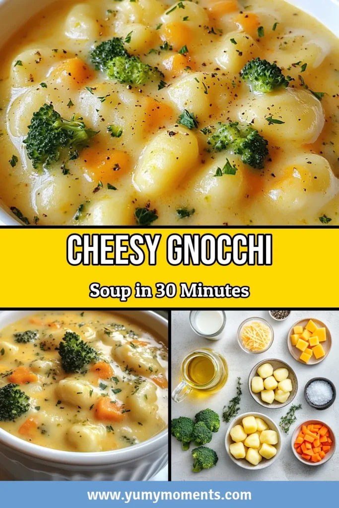 Warm up with this delicious Cheddar Gnocchi Soup that's both creamy and satisfying. This easy gnocchi soup recipe features tender potato gnocchi, fresh veggies like broccoli and carrots, and a rich blend of sharp cheddar cheese for a vegetarian delight. Perfect for chilly evenings, this creamy gnocchi recipe is a must-try! Save and enjoy this comforting dish tonight! #CheddarGnocchiSoup #VegetarianSoup #EasyGnocchiSoup #CreamyGnocchiRecipes