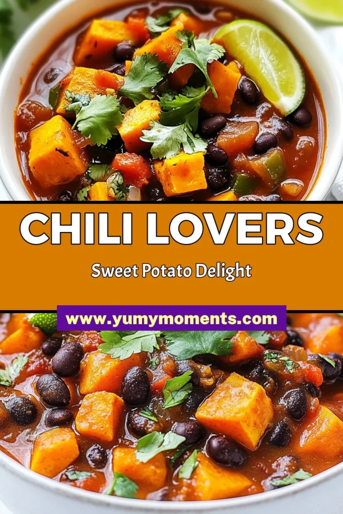 Warm up with this delicious sweet potato black bean chili! This vegetarian chili with sweet potatoes is packed with flavor and nutrition. Try this smoky chili recipe that combines tender sweet potatoes and hearty black beans for a healthy chili with black beans that's perfect for any occasion. Ready in just 45 minutes, it makes a comforting meal the whole family will love. Save this easy black bean chili recipe for your next cozy night in! #SweetPotatoChili #VegetarianChili #BlackBeanChiliRecipe #HealthyChili