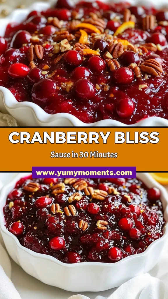 Discover the magic of homemade cranberry sauce with this easy recipe for cranberry bliss sauce! This delightful blend of fresh cranberries, zesty orange, and a hint of cinnamon creates the perfect holiday sauce recipes. Try adding a crunchy twist with our cranberry pecan sauce variation. Elevate your festive meals with this delicious cranberry orange sauce. Save this recipe and impress your guests this holiday season! #cranberrysauce #holidayrecipes #homemade #cranberryblisssauce