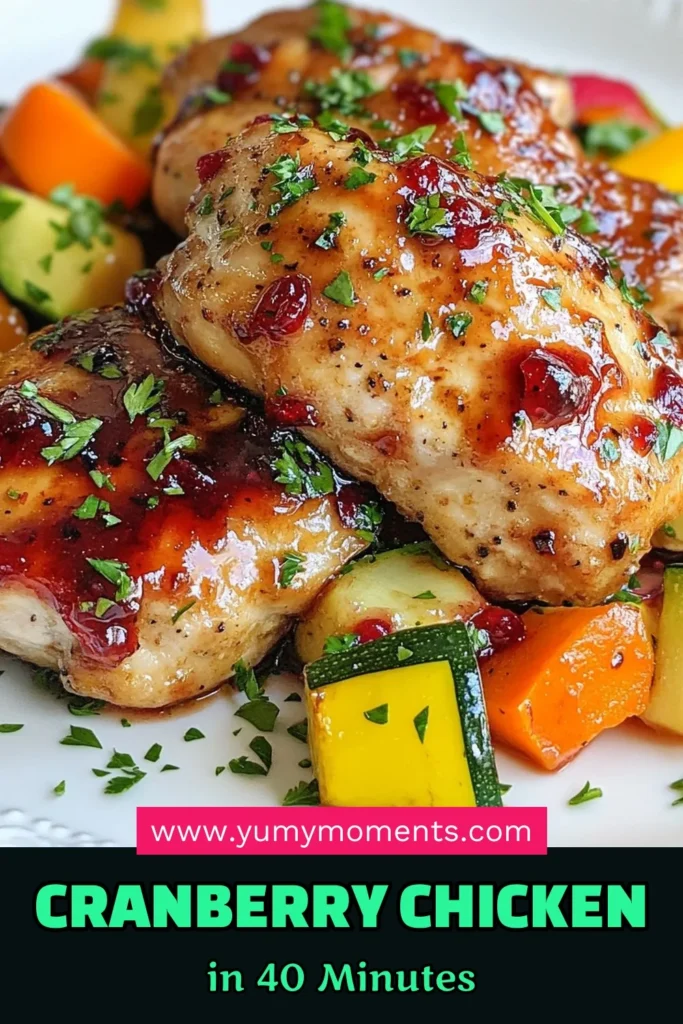 Create a delicious and healthy dinner with this Cranberry Glazed Chicken with Veggies recipe. This easy dinner idea is perfect for busy weeknights and features succulent chicken breasts smothered in a sweet-tart cranberry chicken glaze paired with vibrant vegetables. Packed with flavor and nutrition, this healthy chicken recipe is sure to impress! Try it tonight and delight your taste buds! #CranberryGlazedChicken #EasyDinnerIdeas #HealthyChickenRecipe #ChickenWithVeggiesRecipe