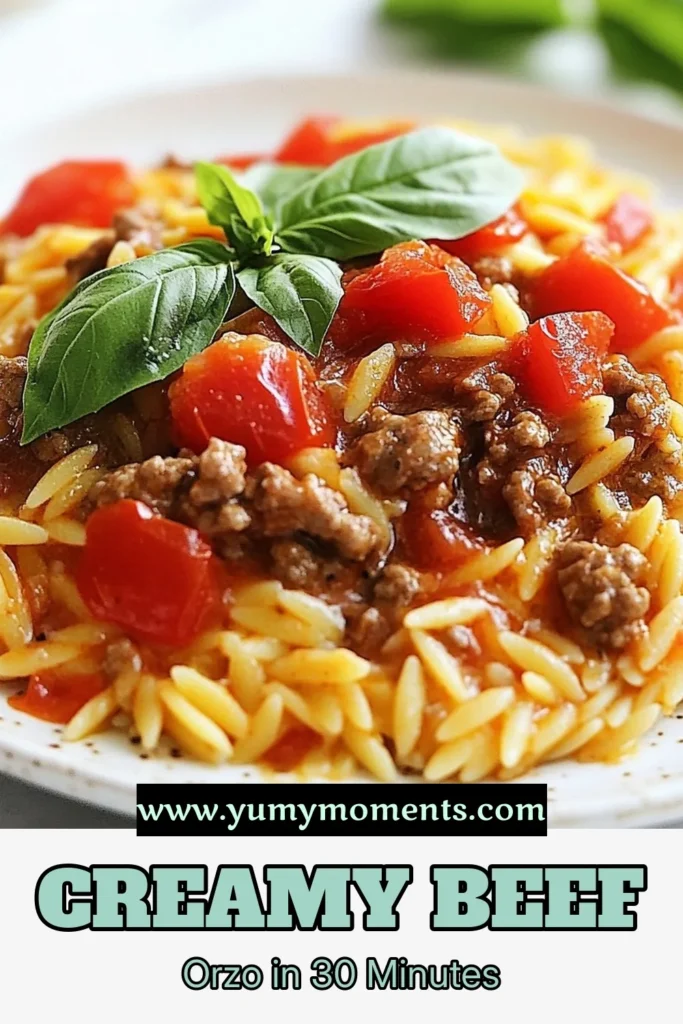 Discover the ultimate creamy tomato orzo recipe with this easy one-pot beef orzo dish! Your family will love this flavorful beef and orzo dinner, packed with diced tomatoes and basil. Perfect for weeknight meals, this easy creamy orzo recipe brings comfort to your table quickly. Serve it with garlic bread for a delightful experience. Save this delicious recipe for your next dinner! #CreamyTomatoOrzo #ComfortFood #PastaLovers #OnePotMeals