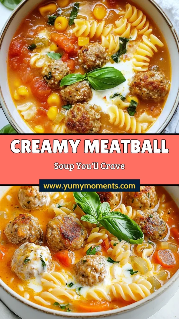 Savor the warm goodness of this Creamy Italian Meatball Soup, a hearty dish that combines tender meatballs with creamy soup and pasta for a comforting meal. This easy meatball soup recipe is perfect for busy nights and sure to impress! Enjoy it with crusty Italian bread and a sprinkle of Parmesan. Try it today and elevate your dinner game! #CreamyItalianMeatballSoup #ItalianMeatballSoupRecipe #HeartyMeatballSoup #EasyMeatballSoupRecipe
