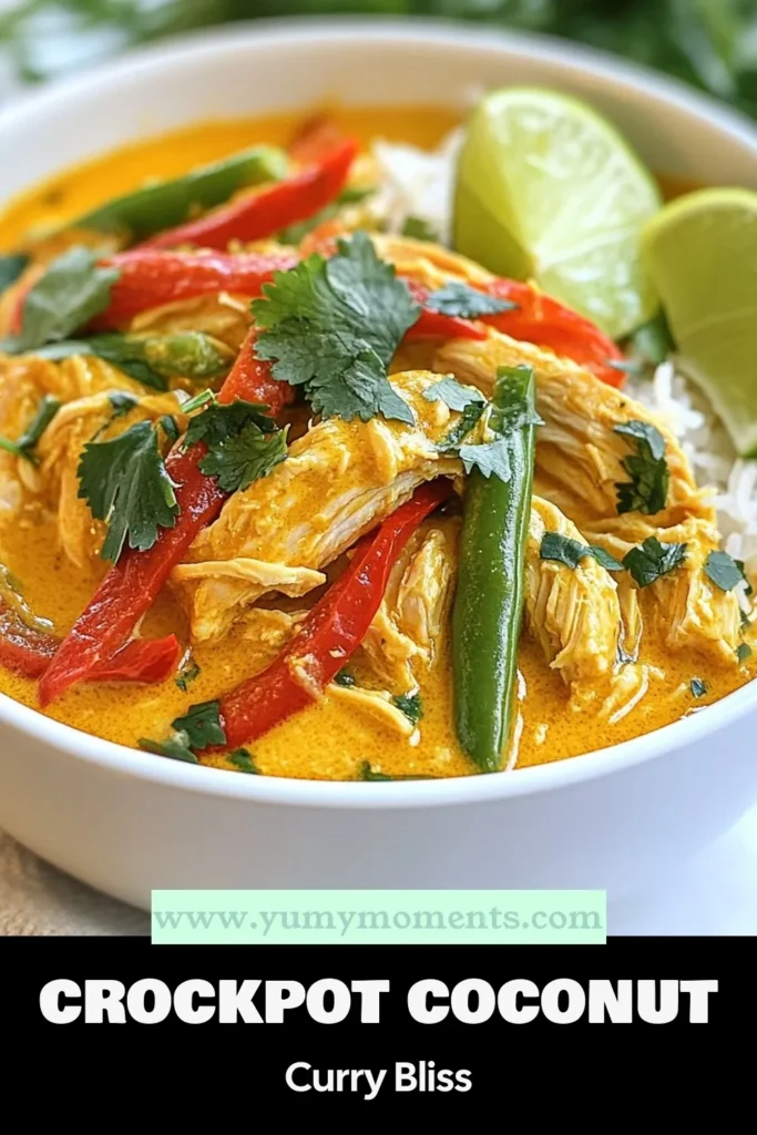 Discover the ultimate comfort food with this easy Crockpot Coconut Curry Chicken recipe. Perfect for busy nights, this slow cooker chicken recipe combines tender chicken thighs with rich coconut milk and vibrant veggies for a gluten-free curry chicken recipe that delights. Simply prep, set your slow cooker, and let the flavors meld! Dive into this delicious coconut milk chicken curry tonight and save for later! #CoconutCurry #SlowCookerRecipes #CurryChicken #EasyRecipes