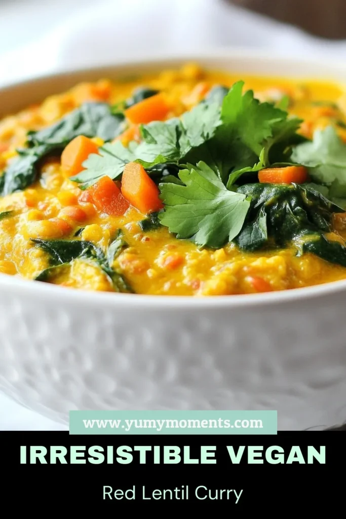 Discover the perfect vegan red lentil curry with this easy vegan curry recipe! Packed with protein and flavor, this healthy lentil curry combines red lentils, aromatic spices, and creamy coconut milk for a delightful plant-based dinner recipe. Ready in just 40 minutes, it's a filling meal everyone will love. Try it today and elevate your weeknight dinners! Save for later! #VeganCurry #LentilCurry #CoconutMilkCurry #PlantBasedRecipes