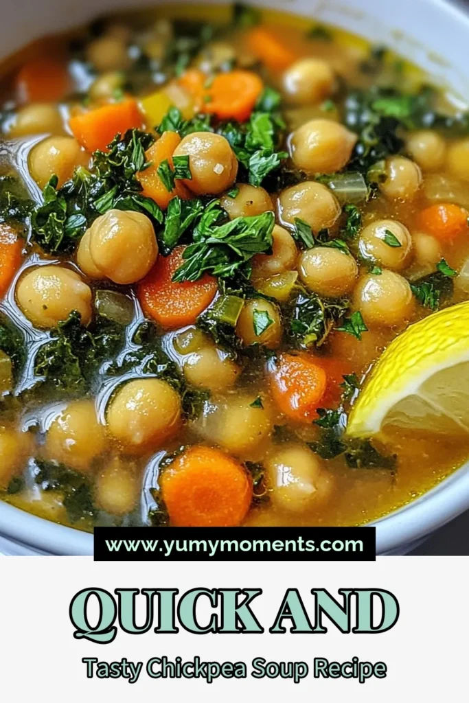 Discover the ultimate chickpea soup recipe that’s quick, healthy, and packed with protein! This easy vegetable soup features tender chickpeas, vibrant kale, and aromatic spices, making it the perfect quick vegetarian soup for busy weeknights. In just 25 minutes, you can whip up this delicious and comforting bowl of goodness. Save this healthy chickpea soup recipe for your next meal and enjoy every savory spoonful. #ChickpeaSoup #HealthyRecipes #VegetarianSoup #SoupRecipe