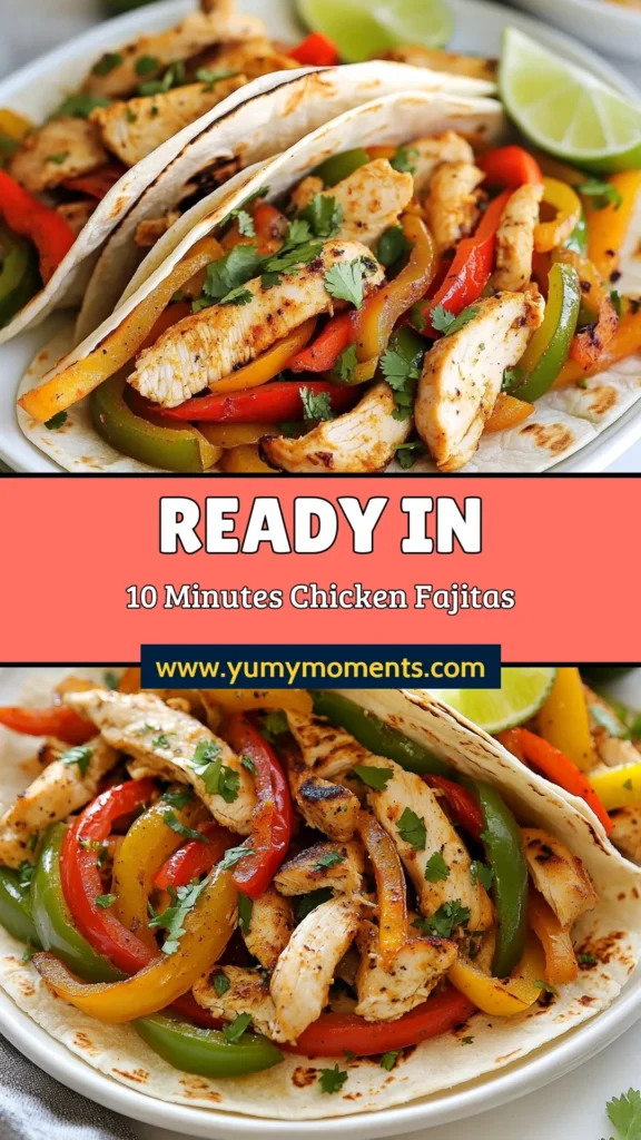 Whip up these delicious Minute Chicken Fajitas in just 15 minutes! This Quick Chicken Fajitas Recipe is perfect for busy weeknights and features tender chicken, bell peppers, and onions all cooked in one pan. Enjoy these Easy Chicken Tortilla Wraps with a sprinkle of fresh cilantro and a squeeze of lime for a healthy twist. Perfect for a family dinner or meal prep! Try this Healthy Chicken Fajitas recipe today! Save it for later! #ChickenFajitas #QuickDinner #HealthyEating #OnePanMeals