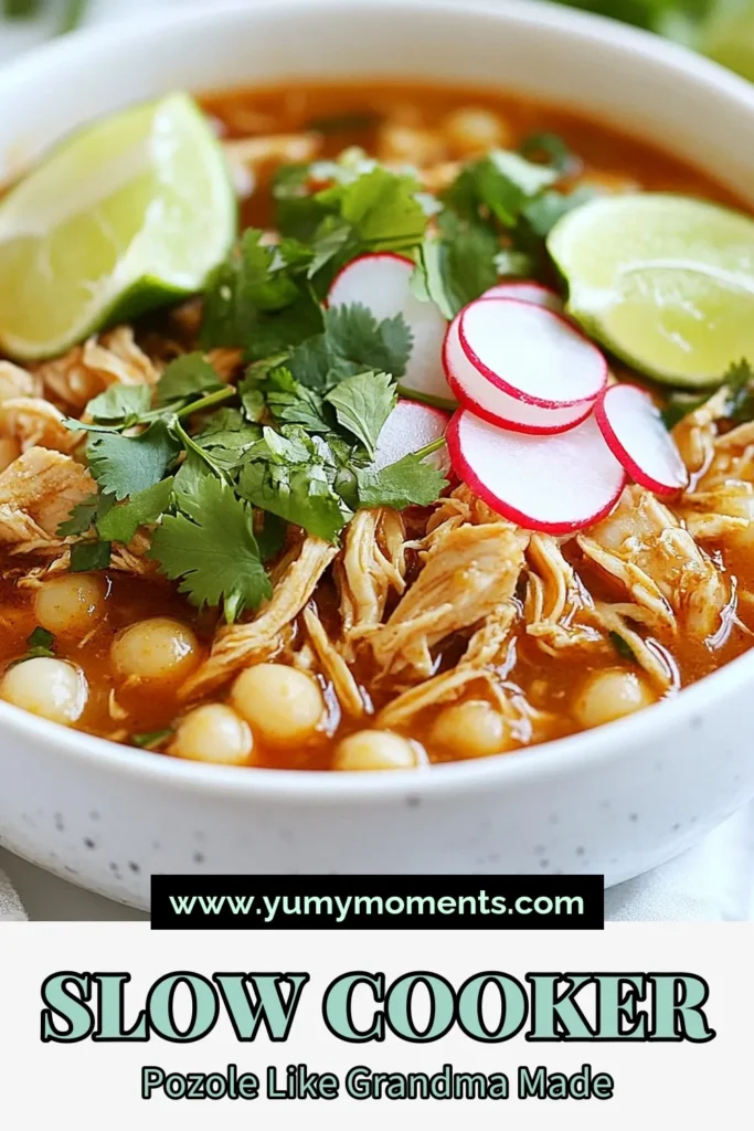 Enjoy a warm and comforting bowl of Slow Cooker Pozole, perfect for any day! This easy pozole recipe features hearty chicken, hominy, and a delightful blend of spices for a spicy chicken pozole that will satisfy everyone. With just a few ingredients and minimal prep time, you’ll have a delicious hominy soup recipe ready to enjoy. Save this recipe for your next cozy dinner! #SlowCookerPozole #HeartyChickenPozole #EasyPozoleRecipe #HominySoupRecipe