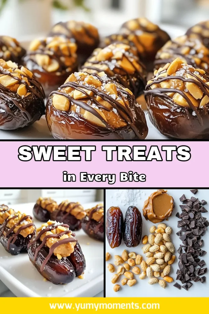 Indulge in these delicious Snickers stuffed dates for a satisfying dessert! This stuffed dates recipe combines creamy peanut butter, chopped Snickers, and Medjool dates for a perfect balance of flavors. They make healthy snack ideas or a fun treat for any occasion. Enjoy chocolate peanut butter treats that everyone will love! Try this easy recipe and be prepared to delight your taste buds. Save this for later! #SnickersStuffedDates #StuffedDatesRecipe #HealthySnackIdeas #ChocolatePeanutButterTreats
