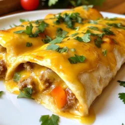 To make breakfast enchiladas with sausage gravy, gather these simple items: - 8 large flour tortillas - 4 large eggs - 1 cup diced bell peppers (mix of red and green) - 1 cup diced onions - 1 cup shredded cheddar cheese - 1 cup cooked breakfast sausage, crumbled - 2 cups milk - 1/4 cup all-purpose flour - 1 teaspoon garlic powder - 1 teaspoon onion powder - Salt and pepper to taste - 2 tablespoons olive oil - Fresh cilantro for garnish (optional) You can add more flair with these garnishes: - Chopped fresh cilantro - Sliced avocados - A sprinkle of red pepper flakes for heat Don&rsquo;t worry if you lack an item. Here are some swaps: - Use corn tortillas instead of flour for a gluten-free option. - Swap cheddar cheese for Monterey Jack or pepper jack for extra flavor. - If you don&rsquo;t have bell peppers, try using spinach or zucchini. - Use plant-based sausage for a vegetarian twist. These ingredients create a mouthwatering dish that warms the heart and satisfies the soul. Enjoy your cooking! {{ingredient_image_2}} 1. Preheat your oven to 350&deg;F (175&deg;C). 2. Cook diced onions and bell peppers in olive oil. 3. Whisk eggs and cook with the veggies. 4. Prepare tortillas with the filling. 5. Roll and place enchiladas in a baking dish. 6. Make sausage gravy in the same skillet. 1. Preheat the Oven: Set your oven to 350&deg;F (175&deg;C). This makes sure it is hot when you bake the enchiladas. 2. Cook the Vegetables: Heat 2 tablespoons of olive oil in a large skillet over medium heat. Add 1 cup of diced onions and 1 cup of diced bell peppers. Saut&eacute; them until soft and fragrant, about 5-7 minutes. 3. Whisk the Eggs: In a bowl, crack 4 large eggs and add a pinch of salt and pepper. Whisk until blended. Pour the eggs into the skillet with the veggies. Stir gently until the eggs are softly scrambled and set. Remove the skillet from heat and set aside. 4. Prepare the Tortillas: Lay out 8 large flour tortillas on a clean surface. Spoon the cooked vegetable and egg mix down the center of each tortilla. Add crumbled sausage and shredded cheese on top. 5. Roll the Enchiladas: Tightly roll each tortilla from one end to the other. Tuck in the filling as you roll. Place each rolled enchilada seam-side down in a greased baking dish. 6. Make the Sausage Gravy: Put the skillet back on heat. Add the remaining crumbled sausage and cook for 2 minutes. Sprinkle 1/4 cup of flour over the sausage. Mix well and cook for 1 minute. Gradually whisk in 2 cups of milk, along with 1 teaspoon of garlic powder and 1 teaspoon of onion powder. Bring to a gentle simmer and cook until thickened, about 5 minutes. Season with salt and pepper. 1. Assemble the Dish: Pour the sausage gravy over the enchiladas in the baking dish. Make sure every enchilada is well coated. 2. Bake: Place the baking dish in your preheated oven. Bake for 25-30 minutes until the enchiladas are hot and bubbly. 3. Garnish and Serve: Remove the dish from the oven and let it cool slightly. If you like, sprinkle fresh cilantro on top for a burst of color and taste. Serve hot and enjoy your breakfast enchiladas! To cook great scrambled eggs, start with fresh eggs. Crack four large eggs into a bowl. Whisk them until the yolks and whites blend well. Add a pinch of salt and pepper for flavor. Heat a skillet over medium heat and add a little olive oil. Pour in the eggs and stir gently. This keeps them soft and creamy. Remove them from heat when just set, as they continue to cook off the heat. For thick and tasty sausage gravy, start by cooking the sausage in a skillet. Use medium heat to brown it well. Once it&rsquo;s cooked, sprinkle flour over the sausage. Stir it in for about a minute. Slowly whisk in two cups of milk, mixing well to avoid lumps. Keep stirring until the gravy bubbles and thickens. It should coat the back of a spoon. If it&rsquo;s too thick, add a bit more milk until you reach your desired consistency. To prevent enchiladas from sticking, grease your baking dish with olive oil. This simple step helps keep them from sticking together. You can also line the dish with parchment paper for extra safety. When rolling the tortillas, don&rsquo;t overfill them. This makes it easier to tuck in the edges. Place them seam-side down in the dish. Finally, pour the gravy over the enchiladas just before baking. This keeps them moist and helps them slide out easily. Pro Tips Use Fresh Ingredients: Whenever possible, opt for fresh vegetables and herbs to enhance the flavor and nutritional value of your enchiladas. Customize the Filling: Feel free to add other ingredients like black beans, spinach, or different cheeses to customize your enchiladas to your taste. Let It Rest: After baking, allow the enchiladas to rest for about 5 minutes before serving. This helps them set and makes serving easier. Make It Ahead: You can assemble the enchiladas a day in advance and store them in the refrigerator. Just add the gravy before baking. {{image_4}} You can easily make this dish vegetarian. Just skip the sausage. Use cooked black beans or saut&eacute;ed mushrooms instead. Add extra veggies like zucchini or spinach for more flavor. You&rsquo;ll still get a delicious meal that everyone will love. Want some heat? Use hot sausage instead of mild. You can also add red pepper flakes or diced jalape&ntilde;os to the gravy. This adds a nice kick that will wake up your taste buds. Adjust the spices to your liking for the perfect spicy touch. You can mix up the fillings in your enchiladas. Try using diced cooked potatoes or sweet potatoes for a hearty twist. You can also add cheese varieties like pepper jack or Monterey Jack for a different flavor profile. Experiment with fresh herbs like basil or chives for a fresh taste. After enjoying your breakfast enchiladas, let them cool down first. Then, place them in an airtight container. You can store them in the fridge for up to four days. To keep them fresh, avoid stacking them too high. You want to prevent them from getting squished. When you&rsquo;re ready to enjoy leftovers, preheat your oven to 350&deg;F (175&deg;C). Place the enchiladas in a baking dish and cover them with foil. Heat for about 20 minutes or until warm. If you prefer a quicker method, you can use the microwave. Heat them in short bursts of 30 seconds until hot. You can freeze breakfast enchiladas for later use. Wrap each enchilada tightly in plastic wrap. Then, place them in a freezer-safe bag or container. They can stay frozen for up to three months. When you want to eat them, thaw them in the fridge overnight before reheating. This way, they will taste fresh when you enjoy them. Yes, you can make these breakfast enchiladas ahead of time. Prepare the filling and sauce as instructed. Instead of baking, cover the assembled dish and store it in the fridge for up to 24 hours. When you're ready to eat, just pop it in the oven. This saves time on busy mornings. Many sides work well with these enchiladas. Here are some tasty options: - Fresh fruit salad - Sliced avocados - Crispy hash browns - A simple green salad - Refried beans These sides add color and flavor to your meal. Leftovers of breakfast enchiladas last about 3 to 4 days in the fridge. Store them in an airtight container. To reheat, place them in the oven or microwave until warmed through. Enjoy your delicious meal again! This post shared key ingredients and steps for making breakfast enchiladas. You learned about optional garnishes and ingredient swaps to fit your taste. I covered cooking tips for perfect scrambled eggs and gravy. You also discovered variations, like vegetarian options and spicy sausage gravy. Lastly, I provided storage tips for leftovers and reheating. In conclusion, with these insights, you can make delicious breakfast enchiladas that suit your needs. Enjoy cooking and share your tasty creations with others!