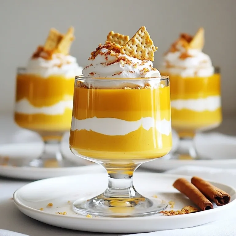- 1 cup pure pumpkin puree - 1 cup coconut cream - 1/4 cup maple syrup (or honey) - 1 teaspoon vanilla extract - 1 teaspoon pumpkin spice - 1/4 teaspoon sea salt - 1 tablespoon chia seeds (optional) - Whipped coconut cream (for topping) - Crushed graham crackers or nuts (for garnish) For this healthy pumpkin mousse, these ingredients come together to create a light and creamy treat. Pumpkin puree gives the mousse its rich flavor and vibrant color. You can use canned pumpkin or make your own. Canned is easy, but fresh adds a special touch. Coconut cream is key for that fluffy texture. Make sure it’s chilled for the best results. The maple syrup or honey sweetens the mousse without added refined sugars. Vanilla extract adds warmth, while pumpkin spice brings that cozy fall flavor. The sea salt balances everything out. If you want a bit of crunch, consider adding chia seeds. They not only add texture but also boost the nutrition. Whipped coconut cream on top makes it feel indulgent. Finally, a sprinkle of crushed graham crackers or nuts gives a delightful crunch. Every ingredient plays a role in making this mousse both tasty and healthy. {{ingredient_image_2}} In a mixing bowl, combine the pumpkin puree, maple syrup, vanilla extract, pumpkin spice, and sea salt. Use a whisk to blend until smooth and creamy. Make sure there are no lumps. This mix gives the mousse its rich pumpkin flavor. First, chill the coconut cream in the fridge. This helps it whip well. Then, use a hand mixer or a whisk to whip the cream until it forms soft peaks. It should look fluffy and light. This will add a nice texture to your mousse. Now, gently fold the whipped cream into the pumpkin mixture using a spatula. Be careful not to deflate the airiness of the cream. If you want, add chia seeds for a fun texture. They also boost nutrition. After combining, taste the mousse. If it needs more sweetness, add a bit more maple syrup. Mix it in well. This step lets you control the flavor to your liking. Using a spoon, scoop the mousse into serving glasses or a bowl. Aim for even portions for a nice look. This way, everyone gets the same amount. Cover the dishes with plastic wrap. Refrigerate for at least 1 hour. This helps the mousse set and the flavors blend together. Chilling is key for a great texture. Before serving, top each portion with a dollop of whipped coconut cream. Add a sprinkle of crushed graham crackers or nuts for a nice crunch. This makes your mousse look and taste amazing. To get the best texture, chill your coconut cream well. A cold cream whips up fluffy and light. If you skip this step, your mousse might not turn out as creamy. When you mix the pumpkin and whipped cream, be gentle. Over-mixing can make it dense. You want to keep that airy feel. Serving your mousse in elegant glassware makes it look fancy. You can also highlight the bright orange color. For a fun touch, add a cinnamon stick in each glass. It not only looks nice but adds a warm scent. This simple step makes your dessert feel special. Pumpkin is a superfood. It is low in calories and high in fiber. It also contains vitamins A and C, which are great for your health. Coconut cream adds healthy fats. These fats can help keep you full. Together, they make this mousse a tasty treat that is still good for you. Enjoy the flavors and the health benefits! Pro Tips Chill Your Ingredients: Ensure your coconut cream is thoroughly chilled before whipping to achieve the best texture and fluffiness. Customize the Sweetness: Adjust the sweetness level by tasting the mixture after combining, allowing you to create a dessert tailored to your preference. Add a Touch of Spice: Experiment with additional spices like nutmeg or cardamom to create your own unique flavor profile in the creamy pumpkin delight. Garnish Creatively: Use a variety of toppings like cacao nibs or toasted coconut flakes for an exciting twist and added texture to your dessert. {{image_4}} You can add fun flavors to your pumpkin mousse. Try drizzling chocolate or caramel sauce on top. This change gives a sweet twist that many will love. You can also play with spices. Ginger or nutmeg can change the taste and make it even more exciting. Adding these spices creates a warm, cozy feel, perfect for fall. If you're looking for vegan options, use coconut cream and maple syrup. These ingredients keep it plant-based and tasty. For a dairy-free treat, ensure your whipped cream is made from coconut. You can also swap sweeteners. If you want a low-sugar version, consider using stevia or monk fruit. These alternatives keep the mousse sweet without the extra sugar. Adding toppings can make your mousse even better. Think about sprinkling nuts, granola, or fresh fruit on top. These add texture and flavor. Chopped pecans or walnuts provide a nice crunch. Fresh berries like raspberries or blueberries give a pop of color and taste. Enjoy experimenting with these mix-ins to find your favorite combo! To keep your healthy pumpkin mousse fresh, store it in an airtight container. This helps avoid any unwanted smells or flavors in your fridge. The mousse stays tasty for up to four days. If you want to enjoy it later, just make sure it’s well-covered. Yes, you can freeze pumpkin mousse! To do this, scoop the mousse into a freezer-safe container. Leave some space at the top, as it will expand when frozen. You can freeze it for up to three months. When you're ready to eat, just pull it out of the freezer. Thaw the pumpkin mousse in the fridge overnight. This helps it regain its creamy texture. After thawing, if it seems a bit firm, give it a gentle stir. You can serve it cold or let it sit at room temperature for a bit. Enjoy your treat just as you did before! Yes, you can use fresh pumpkin. Fresh pumpkin gives a richer taste. To make fresh puree, bake or steam pumpkin until soft. Then, blend until smooth. You’ll need about 1 cup of puree. Make sure to drain any excess water. This will help keep the mousse creamy. You can use sugar-free sweeteners. Stevia or monk fruit are great options. They add sweetness without extra calories. Adjust the amount based on your taste preference. Start with a small amount and mix well. Taste it to see if you want more sweetness. Pumpkin mousse pairs well with many treats. Consider serving it with: - Fresh whipped cream - Crushed graham crackers - Chopped nuts - A sprinkle of cinnamon These toppings add flavor and texture. You can also serve it with a warm slice of pie or alongside fresh fruit. Yes, pumpkin mousse is a kid-friendly treat. It has a smooth texture and a sweet flavor. Kids enjoy the taste and fun toppings. Plus, it’s made with healthy ingredients. It’s a great way to sneak in some nutrition. They won’t even know it’s good for them! This pumpkin mousse recipe combines simple ingredients into a tasty treat. We covered easy steps to blend, whip, and chill your mousse. I shared tips for great texture and suggested fun flavor variations. Store or freeze leftovers based on your needs. In the end, this mousse is a delightful dessert to share. Enjoy the creamy texture and rich taste any time!