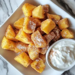 - Apples: I like Honeycrisp or Fuji apples. They are sweet and crunchy. You can choose other types, but these work best. - Coconut oil: This oil gives a nice flavor. You can use olive oil or butter if you prefer. - Sweeteners: I use coconut sugar. It has a rich taste. Brown sugar is a good alternative. - Other flavor enhancers: I add vanilla extract for warmth. A pinch of sea salt boosts the taste. You can add almond flour for extra crunch. {{ingredient_image_2}} Start by gathering your ingredients. In a medium mixing bowl, add the melted coconut oil, coconut sugar, ground cinnamon, vanilla extract, and sea salt. Use a whisk to mix everything together well. You want a smooth blend with no lumps. This step is key for making sure every bite is full of flavor. Next, take your apple wedges and add them to the bowl. Gently toss the wedges in the cinnamon sugar mixture. It's important to coat each wedge evenly. This ensures that every bite has that sweet and spicy flavor. You can use your hands or a spatula to help with this step. If you want extra crunch, now is the time to sprinkle the almond flour over the coated wedges. Toss gently again to make sure the flour sticks to the apples. This will give your bites a nice texture. Before you start cooking, preheat your air fryer to 350°F (175°C). This takes about 3-5 minutes. A hot air fryer cooks the apples evenly. Once preheated, arrange the apple wedges in the basket in a single layer. Make sure they are not crowded. This allows hot air to circulate well around each piece. Next, air fry the apple wedges for 10-12 minutes. Halfway through, pause and shake the basket. This helps the apples cook evenly. When they are done, the apples should feel tender and have a slight crunch. Let them cool for a couple of minutes before serving. To get the perfect crispy texture, pay attention to cooking times and temperature. I recommend setting your air fryer to 350°F (175°C). Preheat it for 3-5 minutes before adding your apple wedges. This helps them cook evenly. Cook the apple bites for 10-12 minutes. Halfway through, shake the basket gently. This ensures all sides get that nice crunch. Presentation matters! Serve your apple bites on a nice platter. You can add a small bowl of Greek yogurt or honey for dipping. This adds a creamy touch. For a pretty finish, sprinkle a little extra cinnamon on top. This makes your bites even more enticing. Want to up the flavor? You can add more spices like nutmeg or cardamom. These warm spices pair well with apples. Try different sugars too! Coconut sugar gives a caramel-like taste, while brown sugar adds a rich, sweet flavor. Don’t be afraid to experiment and find your favorite combination! Pro Tips Choose the Right Apples: Selecting crisp and sweet apples like Honeycrisp or Fuji will enhance the flavor and texture of your apple bites. Even Coating: Make sure to toss the apple wedges gently but thoroughly to ensure every piece is evenly coated with the cinnamon sugar mixture for maximum flavor. Don’t Overcrowd the Basket: Cooking the apple bites in a single layer allows for better air circulation, resulting in perfectly cooked and crispy bites. Serve Warm: For the best experience, serve the apple bites warm with a side of yogurt or honey, enhancing their deliciousness. {{image_4}} You can change the apples for other fruits. Pears or peaches work well too. They bring fresh flavors to the bites. If you want a different oil, try olive oil or avocado oil. These oils add healthy fats and taste great. Mix in seasonal spices. For fall, add nutmeg for a warm flavor. During winter, sprinkle in some ginger for a festive twist. You can make these bites special for holidays by using fun shapes or colors. If you need a gluten-free option, use gluten-free flour instead of almond flour. This keeps the bites tasty and safe for everyone. For a vegan twist, swap the honey for maple syrup. This will keep your bites sweet and perfect for all diets. To keep your cinnamon sugar air fryer bites fresh, use airtight containers. Glass or plastic containers work well. Make sure the bites are cool before sealing them. Store them in a cool, dry place or in the fridge. This helps to keep the flavors intact. For the best texture, reheat the bites in the air fryer. Set it to 350°F (175°C) and cook for about 3-5 minutes. This method keeps them crispy. You can also use a toaster oven if you don’t have an air fryer. Avoid using the microwave, as it can make the bites soggy. These bites can stay fresh for about 3-4 days when stored properly. Check for signs like a mushy texture or off smell. If they seem too soft or smell bad, it’s best to throw them away. Enjoy them while they are fresh for the best taste! Yes, you can use other fruits. Pears and peaches work well. Just make sure they are firm. You want the fruit to hold its shape during cooking. Cut them into similar wedges for even cooking. If you don't have coconut sugar, brown sugar is a good choice. You can also use regular white sugar. Just keep in mind that it may change the flavor slightly. Adjust the amount based on your taste. To make your bites crunchier, add almond flour. This gives a nice texture. You can also cook them a little longer. Just check often so they don’t burn. Shaking the basket halfway through helps too. Yes, you can prepare them ahead of time. Coat the apple wedges and store them in the fridge. They stay fresh for a day. Just remember to air fry them when you are ready to serve. Each serving has about 150 calories. You get around 3 grams of fiber. The bites also have healthy fats from coconut oil. This makes them a tasty yet guilt-free treat! This blog post covered how to make tasty apple bites with step-by-step guidance. We explored ingredients, preparation, cooking tips, and variations to suit your taste. Keep in mind, the right texture and flavor come from using the best ingredients and following each step. Try experimenting with different fruits or spices for fun twists. Store leftovers properly to enjoy them longer. Make sure to check answers to common questions for extra help. Enjoy your cooking adventure and delight in these delicious bites!