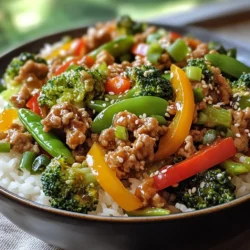 - 1 lb ground turkey - 2 tablespoons olive oil - 2 cups fresh broccoli florets - 1 medium bell pepper, sliced (red or yellow for sweetness) - 1 cup snap peas - 2 cloves garlic, minced - 1 tablespoon fresh ginger, minced - 1/4 cup teriyaki sauce (store-bought or homemade) - 1 tablespoon sesame seeds - 2 green onions, sliced thinly - Cooked jasmine rice, for serving - Salt and pepper, to taste To create a tasty turkey teriyaki stir-fry, you need only a few fresh ingredients. First, the ground turkey serves as the main protein. It cooks quickly and soaks up flavors well. Fresh vegetables add crunch and color. I love using broccoli, bell peppers, and snap peas for their bright taste and texture. Aromatics like garlic and ginger give the stir-fry depth. They release strong scents and flavors when cooked. The teriyaki sauce brings sweetness and umami, tying everything together. I often use store-bought sauce for ease, but homemade teriyaki can add a personal touch. Lastly, sesame seeds and green onions add a nice finish. They provide a bit of crunch and freshness. Serve the stir-fry over fluffy jasmine rice for a filling meal. This recipe truly brings out the joy of cooking. {{ingredient_image_2}} Start by heating 2 tablespoons of olive oil in a large skillet or wok. Use medium-high heat. The oil should be hot but not smoking. This high heat helps seal in the juices of the turkey and gives a nice sear. Add 1 pound of ground turkey to the skillet. Season it with salt and pepper. Cook it for about 5 to 7 minutes. Use a spatula to break up the meat. Make sure there are no pink spots left. This step ensures a safe and flavorful meal. Now, it's time to add flavor. Incorporate 2 minced cloves of garlic and 1 tablespoon of minced ginger into the skillet. Stir frequently for about 1 minute. This releases a wonderful aroma and enhances the dish. Next, add 2 cups of fresh broccoli florets, 1 sliced bell pepper, and 1 cup of snap peas to the mix. Stir-fry everything together for 3 to 5 minutes. Look for bright colors and tender-crisp veggies. This keeps them fresh and crunchy. Drizzle in 1/4 cup of teriyaki sauce. Stir well to coat the turkey and veggies evenly. Allow everything to cook for another 2 to 3 minutes. This helps the flavors blend together perfectly. Remove the skillet from heat. Sprinkle 1 tablespoon of sesame seeds on top. Garnish with 2 thinly sliced green onions. This adds a fresh touch and makes your meal pretty. Serve over warm jasmine rice for a complete dish. To make a tasty turkey stir-fry, focus on cooking techniques. First, use ground turkey that is fresh. This keeps the meat juicy and tender. When you cook, use medium-high heat. This helps brown the meat well without drying it out. Stir often to keep it from sticking. Add salt and pepper while cooking. This brings out the flavor in the turkey. After browning, add garlic and ginger quickly. This step adds a strong aroma to your dish. Cook just until you smell them. Then, add your veggies. Store-bought teriyaki sauce is fine, but homemade is better. To make your own, combine: - 1/4 cup soy sauce - 2 tablespoons honey - 1 tablespoon rice vinegar - 1 teaspoon cornstarch - 1 tablespoon water Mix these ingredients in a small bowl until smooth. Cook this mix in a small pot over low heat for about 5 minutes. Stir until it thickens. This sauce adds rich flavor to your stir-fry. Avoid overcooking your veggies. They should stay bright and crisp. Cook them just until they change color. This usually takes 3-5 minutes. If you cook them too long, they will turn mushy. Another tip is to not crowd the skillet. If you add too many veggies at once, they will steam instead of fry. Cook in batches if needed. This way, you will have perfectly cooked vegetables every time. Pro Tips Use Fresh Ingredients: Fresh vegetables not only enhance the flavor but also add a vibrant color to your stir-fry. Opt for seasonal produce for the best taste. Don&rsquo;t Overcrowd the Pan: To achieve that perfect stir-fry texture, avoid overcrowding the skillet. If necessary, cook in batches to ensure even cooking. Customize Your Sauce: Feel free to adjust the amount of teriyaki sauce based on your taste preference. You can also add a splash of lime juice for an extra tang. Serve Immediately: Stir-fries are best enjoyed fresh and hot. Serve it right after cooking for the best texture and flavor, with your jasmine rice warm on the side. {{image_4}} You can switch the ground turkey for chicken or tofu. Both options work well and keep the dish tasty. If you use chicken, choose boneless breasts or thighs. Cook them the same way as the turkey. For tofu, press it first to remove extra water. Cut it into cubes and saut&eacute; until golden brown. Feel free to swap in other vegetables based on what you have. Carrots, bell peppers, and zucchini are great choices. You can also add mushrooms for an earthy flavor. Just remember to cut the veggies into similar sizes, so they cook evenly. This keeps the stir-fry colorful and fun. Want to spice things up? Add red pepper flakes or sriracha for heat. You can also try different sauces like hoisin or soy sauce for a new twist. For a sweet touch, a bit of honey or brown sugar can balance the flavors nicely. Each change gives your stir-fry a fresh taste! To keep your Turkey Teriyaki Stir-Fry fresh, store it in an airtight container. Make sure the dish cools to room temperature before sealing. Place it in the fridge and enjoy it within three to four days. This helps maintain flavor and texture. When reheating, aim for even warmth. The best method is using a skillet. Add a splash of water or broth to avoid drying out the mix. Heat over medium heat until hot, stirring often. You can also use the microwave. Cover it and heat in short bursts, stirring between. This keeps the vegetables crisp and turkey juicy. If you want to save your stir-fry for later, freezing is a great choice. First, let it cool completely. Then, portion it into freezer-safe bags or containers. Remove as much air as possible before sealing. This helps prevent freezer burn. When you are ready to eat, thaw it overnight in the fridge. Reheat as mentioned above for the best results. You can serve Turkey Teriyaki Stir-Fry with several tasty sides. Here are some options: - Jasmine rice: This fluffy rice soaks up the sauce well. - Quinoa: A nutty choice packed with protein and fiber. - Cauliflower rice: A low-carb option for a lighter meal. - Steamed or roasted veggies: Broccoli, carrots, or bell peppers add color and nutrients. - A fresh salad: A crisp salad with greens and a light dressing pairs nicely. These sides balance the flavors and add variety to your plate. Yes, you can make Turkey Teriyaki Stir-Fry in advance. Here are some meal prep tips: - Cook the turkey and vegetables, then cool them down. - Store in airtight containers in the fridge for up to three days. - You can also freeze portions for up to two months. - When ready to eat, just reheat in a skillet or microwave until hot. This makes busy weeknights easier and helps you save time. To make Turkey Teriyaki Stir-Fry gluten-free, follow these steps: - Use gluten-free teriyaki sauce. Many brands offer gluten-free options. - Check the labels of other ingredients, like soy sauce, for gluten. - You can also make your own sauce using tamari instead of soy sauce. These simple swaps keep the dish tasty and safe for those with gluten sensitivities. We explored how to make a delicious turkey teriyaki stir-fry. You learned about the key ingredients, like ground turkey, fresh vegetables, and tasty seasonings. We covered the steps to prepare and cook your stir-fry. I shared helpful tips to boost flavor and avoid mistakes. With variations and storage advice, you now have all you need to enjoy this dish. Remember, cooking is fun, so get creative with your own touches. Enjoy your tasty meals ahead!