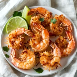 To make Air Fryer Coconut Shrimp, gather these simple items: - 1 lb large shrimp, peeled and deveined - 1 cup panko breadcrumbs - 1 cup shredded coconut (choose sweetened or unsweetened) - 1/2 cup all-purpose flour - 2 large eggs - 1 teaspoon garlic powder - 1 teaspoon paprika - Salt and freshly ground pepper to taste - Cooking spray or olive oil for coating You can swap ingredients for what you have on hand. Here are some ideas: - Use whole wheat flour instead of all-purpose flour for a healthier option. - Try using almond flour for a nutty flavor. - Any type of breadcrumbs works, but panko gives the best crunch. - If you want a different flavor, replace garlic powder with onion powder. - For a spicy kick, add cayenne pepper to the flour mix. Fresh shrimp can taste better, but frozen shrimp work great too. Here&rsquo;s what to know: - Fresh shrimp should smell like the sea. If it smells off, don't use it. - Frozen shrimp are often frozen right after catch, keeping them fresh. - If using frozen, thaw them overnight in the fridge before cooking. - Make sure to dry shrimp well after thawing. This helps the coating stick. Using the right ingredients makes all the difference in your coconut shrimp. Each choice adds to the taste and texture. {{ingredient_image_2}} Preheat your air fryer to 400&deg;F (200&deg;C). This step is key for a crispy finish. A hot fryer cooks the shrimp evenly and keeps them crunchy. In a shallow dish, mix the flour, garlic powder, paprika, salt, and pepper. Whisk well to ensure everything blends. In another dish, crack the eggs and whisk until combined. For the final dish, combine the panko breadcrumbs and shredded coconut. Make sure they mix well for even coating. Take each shrimp and dip it first in the flour mixture. Shake off any extra flour. Then, dip the shrimp into the egg. This helps the coating stick. Next, transfer the shrimp into the panko-coconut mix. Press lightly to ensure the coating sticks well. Lightly spray your air fryer basket with cooking spray or brush it with olive oil. Arrange the shrimp in a single layer without crowding them. Cook for 6-8 minutes. Flip the shrimp halfway through for even browning. They should turn golden brown and be opaque when done. Enjoy your crispy coconut shrimp with your favorite dipping sauce! To get that perfect crunch, follow these steps. First, make sure you preheat your air fryer to 400&deg;F (200&deg;C). This is key for even cooking. Next, coat each shrimp well. Start with the flour mixture, then dip in egg, and finally, cover with the panko and coconut mix. Press the coating onto the shrimp. This helps it stick. Don't overcrowd the basket. Give each shrimp space to breathe. Flip them halfway through cooking to ensure even crispiness. Dipping sauces can really enhance your coconut shrimp. My favorites include sweet chili sauce and zesty mango salsa. They provide a nice contrast to the shrimp's crunch. You can also try a spicy aioli for a kick. A simple lime juice and honey blend works well too. These sauces add a burst of flavor that complements the shrimp perfectly. You can prep these shrimp ahead of time! Coat them and place them in a single layer on a baking sheet. Cover and chill for up to 24 hours. When ready, just pop them into the air fryer. For longer storage, freeze the coated shrimp on a baking sheet. Once frozen, transfer them to a zip-top bag. They can last up to three months. When you want some, air fry them straight from the freezer. No need to thaw! Pro Tips Freshness Matters: Always use fresh shrimp for the best flavor and texture. Look for shrimp that are firm and have a mild sea smell. Customize Your Coating: Feel free to experiment with different seasonings in the flour mixture or add spices to the panko-coconut blend for a unique twist. Keep It Light: Don't overcrowd the air fryer basket; cooking in batches will ensure each shrimp gets the perfect crispy texture. Dipping Sauce Delight: Pair your coconut shrimp with a variety of dipping sauces, such as sweet chili sauce or a tangy lime aioli, to elevate the dish. {{image_4}} To add some heat to your coconut shrimp, try a spicy twist. Use 1-2 teaspoons of cayenne pepper or chili powder in your flour mixture. This will give your shrimp a nice kick. You can also add some chopped jalape&ntilde;os into the breadcrumb and coconut mix. This makes each bite exciting and full of flavor. If you want a veggie version, use firm vegetables like zucchini or eggplant. Slice them into thick strips. Follow the same coating process as the shrimp. They will cook well in the air fryer and get crispy. This is a great way to enjoy the flavors of coconut without seafood. For a fun meal, turn your coconut shrimp into tacos. After air frying, place the shrimp in warm corn tortillas. Add toppings like shredded cabbage, avocado slices, and a drizzle of lime juice. You can also serve them with salsa for extra flavor. These tacos are perfect for gatherings or a quick dinner. After you make your air fryer coconut shrimp, let them cool. Place them in an airtight container. Store the shrimp in the fridge for up to three days. Keep them away from strong-smelling foods to avoid any flavor transfer. If you want to enjoy them later, make sure to seal the container well. To reheat, use your air fryer again. Preheat it to 350&deg;F (175&deg;C). Place the shrimp in the basket in a single layer. Heat them for about five minutes. This method helps restore their crispiness. You can also use a conventional oven at the same temperature for about ten minutes. Just check to avoid overcooking. If you want to freeze the shrimp, do this before cooking them. After coating, place the shrimp on a baking sheet. Freeze them for about an hour until firm. Then, transfer them to a freezer-safe bag. They will last for up to three months in the freezer. When ready to eat, cook them straight from the freezer. Just add a few extra minutes to the cooking time. Coconut shrimp tastes great with many sauces. You can use sweet chili sauce for a sweet kick. Zesty mango salsa adds a nice fruity touch. A tangy lime dipping sauce also works well. Try a spicy aioli if you want heat. Each sauce enhances the shrimp&rsquo;s flavor. Yes, you can use various shrimp types. Large shrimp works best for this recipe. Medium shrimp is fine too, but you may need to adjust cooking time. Always peel and devein shrimp for a better texture. Fresh or frozen shrimp both work well. Look for shrimp that turns pink and opaque. They should have a nice golden color on the outside. Cooking time is about 6-8 minutes in the air fryer. Flip them halfway for even cooking. Use a meat thermometer if unsure; the internal temp should reach 120&deg;F. Coconut shrimp pairs well with many sides. Serve it with rice for a filling meal. A fresh salad adds crunch and color. You can also add fries for a fun twist. Consider tropical fruits like pineapple or mango for a refreshing touch. You now know how to make coconut shrimp with ease. We covered the best ingredients, tips for perfect crispiness, and fun variations. Remember to choose fresh or frozen shrimp based on your preference. Don't forget to store leftovers properly for best taste. Explore different dipping sauces and side dishes to complement your meal. Enjoy your cooking journey and impress everyone with your coconut shrimp!