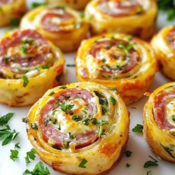 - 8 ounces cream cheese, softened - 1 tablespoon Dijon mustard - 1 teaspoon garlic powder - 1 teaspoon Italian seasoning - 8 large flour tortillas (10-inch) - 8 ounces sliced salami (mix of spicy and mild) - 1 cup shredded mozzarella cheese - 1 cup fresh spinach leaves - Fresh parsley, for garnish To make salami pinwheels, gather these simple ingredients. The cream cheese gives a rich base. Dijon mustard adds a tangy kick. Garlic powder brings depth. Italian seasoning ties in lovely herb notes. Use large flour tortillas for easy rolling. Select a mix of spicy and mild salami for balance. Shredded mozzarella adds gooey goodness. Fresh spinach leaves add crunch and color. Lastly, chopped parsley adds a pop of freshness. With these ingredients, you can create a snack that pleases a crowd. The flavors blend well, and the colors are fun. This dish is not just tasty; it also looks great on a platter. {{ingredient_image_2}} In a bowl, combine 8 ounces of softened cream cheese, 1 tablespoon of Dijon mustard, 1 teaspoon of garlic powder, and 1 teaspoon of Italian seasoning. Use a spatula to blend these ingredients until smooth and creamy. Make sure there are no lumps. This mixture adds a robust flavor to your pinwheels. Take a large flour tortilla and lay it flat on your board. Spread a generous layer of the cream cheese mixture over the tortilla, leaving a half-inch border. Next, layer 8 ounces of sliced salami evenly on top. Follow this with 1 cup of shredded mozzarella cheese and a handful of fresh spinach leaves. The spinach adds a nice crunch and a pop of color. Starting from one end, roll the tortilla tightly toward the other end. Press gently as you roll to keep everything secure. Once you finish, wrap each roll in plastic wrap. Chill the rolls in the refrigerator for 30 minutes. Chilling helps the cream cheese firm up, making it easier to slice. After chilling, remove the rolls from the plastic wrap. Using a sharp knife, slice each roll into 1-inch thick pinwheels. For clean cuts, wipe the knife with a damp cloth between slices. Arrange the colorful pinwheels on a platter. Garnish with freshly chopped parsley for a touch of elegance. Enjoy your tasty snack! To get beautiful pinwheels, roll them tightly. This helps to keep the filling inside. If you find it hard to slice, use a damp knife. This will give you clean, smooth cuts and keep the layers intact. You can change up the flavors by trying different cheeses or herbs. For a fun twist, add roasted red peppers or olives. These ingredients bring a new taste and make your pinwheels even more exciting. When serving, arrange your pinwheels on colorful platters. This adds a pop of color to your table. For a special touch, use garnishes like parsley or baby spinach. They make your dish look fresh and inviting. Pro Tips Use Room Temperature Cream Cheese: Make sure the cream cheese is at room temperature for easier mixing and spreading, ensuring a smooth and creamy filling. Experiment with Tortilla Flavors: Try using flavored tortillas, such as spinach or sun-dried tomato, to add an extra layer of taste to your pinwheels. Chill for Better Slicing: Allow the rolled pinwheels to chill in the refrigerator. This helps firm them up, making them easier to slice without squishing the filling. Customize Fillings: Feel free to mix and match fillings; adding ingredients like roasted red peppers, olives, or different cheeses can elevate the flavor profile. {{image_4}} You can easily make vegetarian pinwheels. Substitute salami with roasted vegetables. Roasting brings out great flavors in veggies. Try bell peppers, zucchini, or eggplant. Next, use hummus instead of cream cheese. Hummus adds a rich taste and keeps it creamy. This variation is great for veggie lovers. For a kick, try spicy pinwheels. Add jalape&ntilde;os or pepper jack cheese for heat. These ingredients add both spice and flavor. You could also use spicy mustard or hot salami. This twist makes your snack bold and exciting. Perfect for those who enjoy a bit of fire! You can create a sweet and savory version too. Add a layer of fruit preserves or fig jam. This adds a nice sweetness that pairs well with the salty salami. Use flavored cream cheese varieties for more depth. Cream cheese with herbs or garlic enhances the taste. This variation surprises and delights your guests! To keep your salami pinwheels fresh, wrap them tightly in plastic wrap. This helps lock in all the flavors. After wrapping, store them in the refrigerator. This way, they stay cool and tasty until you're ready to eat them. Yes, you can freeze these pinwheels for later use! To freeze, wrap each pinwheel in plastic wrap. Then, place them in a freezer-safe bag. When you want to eat them, thaw them in the fridge overnight. For serving, slice them while still cold for neat pieces. Salami pinwheels last about 3 to 5 days in the fridge. Keeping them wrapped helps maintain their taste and texture. Always check for freshness before serving. If they smell off or look strange, it&rsquo;s best to toss them. Yes, you can make Salami Pinwheels ahead of time. Prepare them up to one day before your event. After rolling, wrap each pinwheel tightly in plastic wrap. This keeps them fresh in the fridge. Chill them for at least 30 minutes. This gives the cream cheese time to set. For best taste, serve them within 24 hours. To slice pinwheels, use a sharp knife. Clean the knife with a damp cloth after each cut. This prevents sticking and gives clean edges. Cut each roll into 1-inch thick slices. This size is perfect for snacking. Start from the center and work towards the ends for even pieces. Absolutely! You can customize the filling to fit your taste. Try different meats or cheeses. Hummus, roasted veggies, or even cream cheese with herbs work well. You can mix in olives for a salty kick. For a sweet touch, add fruit preserves. The options are endless! Salami Pinwheels can be gluten-free. Use gluten-free tortillas to make them safe for everyone. Many brands offer tasty options. Check the label for hidden gluten in salami or cheese. Fresh veggies and spreads can also add flavor without gluten. Enjoying these pinwheels is easy, even with dietary needs! You learned how to make tasty salami pinwheels. The steps are simple, and the flavors shine. Remember, you can tweak the recipe to suit your taste. Whether you prefer spicy or vegetarian options, there&rsquo;s room for creativity. Store your pinwheels properly to keep them fresh and delicious. Enjoy making these fun snacks for your next gathering. With practice and some experimentation, you&rsquo;ll impress your friends and family. Happy rolling!