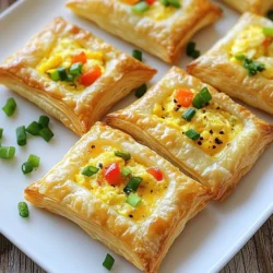 - 1 sheet of puff pastry, thawed - 2 large eggs - &frac14; cup milk - 1 cup shredded cheddar cheese - &frac14; cup diced bell pepper (any color for vibrancy) - &frac14; cup chopped green onions (plus extra for garnish) - 1 teaspoon garlic powder - 1 teaspoon onion powder - Salt and pepper to taste - 1 egg (for egg wash) Each serving has about 250 calories. You get 12 grams of protein, 15 grams of fat, and 20 grams of carbs. This makes them a filling breakfast option. You can find all these ingredients at your local grocery store. Check the dairy aisle for eggs and milk. Look for puff pastry in the freezer section. If you prefer online shopping, stores like Amazon and specialty food shops have what you need. {{ingredient_image_2}} First, you need to thaw the puff pastry. Take it out of the freezer a few hours before you start. When it's soft, place it on a lightly floured surface. Roll it out into a rectangle about 1/8 inch thick. This step is key for a nice, flaky Pop-Tart. Once rolled, cut the pastry into four equal rectangles. This will be the base and top for your Pop-Tarts. In a medium bowl, crack the two large eggs. Whisk them well with &frac14; cup of milk. Add in 1 teaspoon of garlic powder and 1 teaspoon of onion powder. Sprinkle in some salt and pepper to taste. Whisk until everything is mixed. This mixture gives your Pop-Tarts a creamy and savory flavor. It&rsquo;s the heart of the dish! Now, heat a nonstick skillet over medium heat. Pour in your egg mixture. Stir gently as it cooks. You want the eggs to set but stay creamy. Once they are almost done, take them off the heat. Stir in 1 cup of shredded cheddar cheese, &frac14; cup of diced bell pepper, and &frac14; cup of chopped green onions. Mix until the cheese melts into the eggs. Take two of your puff pastry rectangles. Spoon the egg mixture evenly onto them, leaving a small border around the edges. Place the other two rectangles on top. Press down gently around the edges to seal them. Use a fork to crimp the edges. This will help keep your filling inside during baking. In a small bowl, beat one extra egg. Brush this egg wash over the tops of the Pop-Tarts. This will give them a lovely golden color. Use a fork or knife to poke a few small holes in the tops. These holes let steam escape while baking and keep the crust from getting soggy. Now, place your baking sheet in a preheated oven set to 400&deg;F (200&deg;C). Bake for 15-20 minutes. Watch for a rich golden brown color on top. Once baked, let them cool for a few minutes. This helps the filling set. Enjoy your delightful Savory Egg & Cheese Breakfast Pop-Tarts! To get creamy eggs, cook them low and slow. Start by whisking the eggs with milk, garlic powder, onion powder, salt, and pepper. This blend adds flavor. Heat your nonstick skillet to medium. Pour in the egg mixture and stir gently. Keep stirring until the eggs start to set but are still soft. This technique keeps them from becoming dry. Remove them from heat as soon as they look fluffy. Adding the cheese, bell pepper, and green onions while the eggs are warm helps melt the cheese perfectly. When working with puff pastry, keep it cold. Roll it out on a floured surface to avoid sticking. Aim for a thickness of about 1/8 inch. This thickness helps the pastry puff up nicely in the oven. After cutting, handle the pastry as little as possible. The less you touch it, the flakier it will be. When assembling, press the edges gently to seal. Use a fork to crimp the edges. This step ensures they stay closed while baking. To achieve a golden finish, apply an egg wash. Beat one egg in a small bowl. Use a brush to spread the egg wash over the tops of the Pop-Tarts. Make sure to cover them evenly. This step gives them that beautiful shine and color. Don&rsquo;t forget to poke small holes on top. This allows steam to escape and prevents sogginess. Enjoy the crispy, golden result straight from the oven! Pro Tips Use Cold Puff Pastry: Ensure your puff pastry is cold when working with it. This helps maintain its flakiness during baking. Customize Fillings: Feel free to add your favorite ingredients like cooked bacon, spinach, or different cheeses for variety. Monitor Baking Time: Keep an eye on the Pop-Tarts towards the end of the baking time to prevent over-browning. Serve Fresh: These Pop-Tarts are best served fresh out of the oven, but can be reheated in the oven for a few minutes to regain crispiness. {{image_4}} You can change up the cheese in these Pop-Tarts. Try using mozzarella for a milder taste. Feta adds a tangy kick, while pepper jack gives a spicy twist. For a rich flavor, use gouda or brie. Each cheese brings its own unique taste to the dish. Don&rsquo;t stop with bell peppers! You can add spinach for a fresh touch. Mushrooms add earthiness, and zucchini brings moisture. Try diced tomatoes for extra juiciness. Each veggie makes your filling even more colorful and tasty. Feel free to get creative with spices! A dash of paprika adds warmth. Try cumin for a hint of earthiness. If you love heat, mix in chili powder. Fresh herbs like parsley or chives can brighten the flavor. Experiment to find your perfect blend! To keep your Savory Egg & Cheese Breakfast Pop-Tarts fresh, store them in the fridge. Place them in an airtight container. This method helps keep them safe and tasty. Make sure they cool down before packing them. You can enjoy leftovers for up to three days. If you want to save some for later, freezing is a great option. First, let the Pop-Tarts cool completely. Then, wrap each one tightly in plastic wrap. Place them in a freezer bag or container. Label them with the date. When you are ready to eat, take one out and reheat it in the oven. Bake at 350&deg;F (175&deg;C) for about 15-20 minutes until warm. These Pop-Tarts can stay fresh for about three days in the fridge. If you freeze them, they can last for up to three months. Always check for any signs of freezer burn before eating. Enjoy your delicious breakfast treats at their best! Yes, you can make your own pastry. Start with all-purpose flour, butter, and salt. Mix cold butter into the flour until it looks like crumbs. Add ice water slowly until it forms a dough. Chill the dough for at least 30 minutes before rolling it out. This way, you control the ingredients and can make it to your liking. To make gluten-free Pop-Tarts, use gluten-free flour blends. You can also use gluten-free puff pastry. Many brands offer this option now. Just follow the package instructions for best results. Ensure that all other ingredients are gluten-free, like cheese and spices. Dipping sauces can add fun flavors to your Pop-Tarts. Try serving them with salsa for a zesty kick. Hot sauce can also add heat if you like it spicy. For something creamy, a ranch dressing works well too. You can even serve with a side of guacamole for a tasty twist! These savory Pop-Tarts use simple ingredients like puff pastry, eggs, and cheese. You learned how to prepare the filling and achieve a flaky crust. We explored tips for perfecting flavors and textures, plus ideas for storage and variations. Try making these yourself to enjoy tasty, customizable snacks. You can adapt them to your taste and make them your own. Enjoy the cooking process and have fun with it!