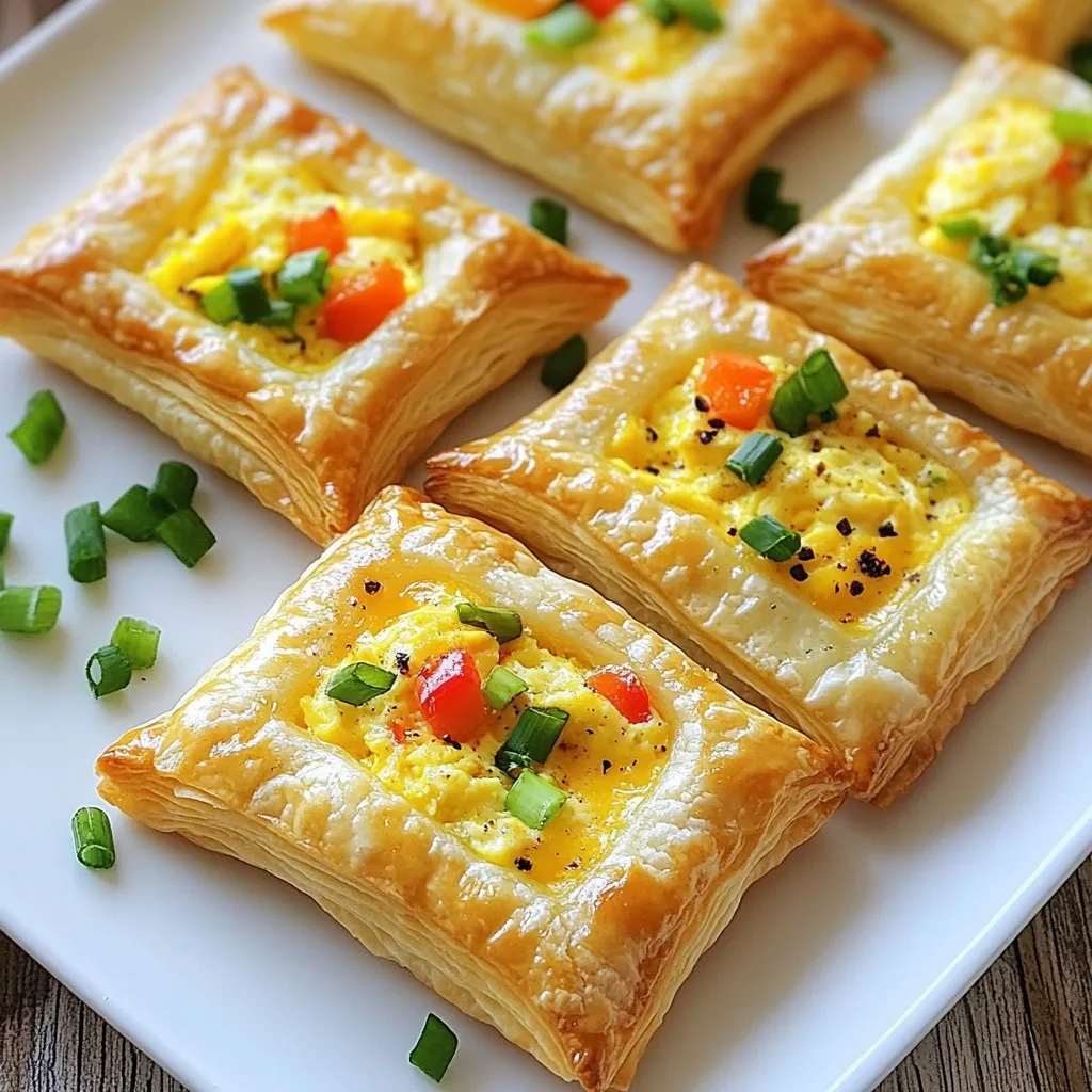 - 1 sheet of puff pastry, thawed - 2 large eggs - ¼ cup milk - 1 cup shredded cheddar cheese - ¼ cup diced bell pepper (any color for vibrancy) - ¼ cup chopped green onions (plus extra for garnish) - 1 teaspoon garlic powder - 1 teaspoon onion powder - Salt and pepper to taste - 1 egg (for egg wash) Each serving has about 250 calories. You get 12 grams of protein, 15 grams of fat, and 20 grams of carbs. This makes them a filling breakfast option. You can find all these ingredients at your local grocery store. Check the dairy aisle for eggs and milk. Look for puff pastry in the freezer section. If you prefer online shopping, stores like Amazon and specialty food shops have what you need. {{ingredient_image_2}} First, you need to thaw the puff pastry. Take it out of the freezer a few hours before you start. When it's soft, place it on a lightly floured surface. Roll it out into a rectangle about 1/8 inch thick. This step is key for a nice, flaky Pop-Tart. Once rolled, cut the pastry into four equal rectangles. This will be the base and top for your Pop-Tarts. In a medium bowl, crack the two large eggs. Whisk them well with ¼ cup of milk. Add in 1 teaspoon of garlic powder and 1 teaspoon of onion powder. Sprinkle in some salt and pepper to taste. Whisk until everything is mixed. This mixture gives your Pop-Tarts a creamy and savory flavor. It’s the heart of the dish! Now, heat a nonstick skillet over medium heat. Pour in your egg mixture. Stir gently as it cooks. You want the eggs to set but stay creamy. Once they are almost done, take them off the heat. Stir in 1 cup of shredded cheddar cheese, ¼ cup of diced bell pepper, and ¼ cup of chopped green onions. Mix until the cheese melts into the eggs. Take two of your puff pastry rectangles. Spoon the egg mixture evenly onto them, leaving a small border around the edges. Place the other two rectangles on top. Press down gently around the edges to seal them. Use a fork to crimp the edges. This will help keep your filling inside during baking. In a small bowl, beat one extra egg. Brush this egg wash over the tops of the Pop-Tarts. This will give them a lovely golden color. Use a fork or knife to poke a few small holes in the tops. These holes let steam escape while baking and keep the crust from getting soggy. Now, place your baking sheet in a preheated oven set to 400°F (200°C). Bake for 15-20 minutes. Watch for a rich golden brown color on top. Once baked, let them cool for a few minutes. This helps the filling set. Enjoy your delightful Savory Egg & Cheese Breakfast Pop-Tarts! To get creamy eggs, cook them low and slow. Start by whisking the eggs with milk, garlic powder, onion powder, salt, and pepper. This blend adds flavor. Heat your nonstick skillet to medium. Pour in the egg mixture and stir gently. Keep stirring until the eggs start to set but are still soft. This technique keeps them from becoming dry. Remove them from heat as soon as they look fluffy. Adding the cheese, bell pepper, and green onions while the eggs are warm helps melt the cheese perfectly. When working with puff pastry, keep it cold. Roll it out on a floured surface to avoid sticking. Aim for a thickness of about 1/8 inch. This thickness helps the pastry puff up nicely in the oven. After cutting, handle the pastry as little as possible. The less you touch it, the flakier it will be. When assembling, press the edges gently to seal. Use a fork to crimp the edges. This step ensures they stay closed while baking. To achieve a golden finish, apply an egg wash. Beat one egg in a small bowl. Use a brush to spread the egg wash over the tops of the Pop-Tarts. Make sure to cover them evenly. This step gives them that beautiful shine and color. Don’t forget to poke small holes on top. This allows steam to escape and prevents sogginess. Enjoy the crispy, golden result straight from the oven! Pro Tips Use Cold Puff Pastry: Ensure your puff pastry is cold when working with it. This helps maintain its flakiness during baking. Customize Fillings: Feel free to add your favorite ingredients like cooked bacon, spinach, or different cheeses for variety. Monitor Baking Time: Keep an eye on the Pop-Tarts towards the end of the baking time to prevent over-browning. Serve Fresh: These Pop-Tarts are best served fresh out of the oven, but can be reheated in the oven for a few minutes to regain crispiness. {{image_4}} You can change up the cheese in these Pop-Tarts. Try using mozzarella for a milder taste. Feta adds a tangy kick, while pepper jack gives a spicy twist. For a rich flavor, use gouda or brie. Each cheese brings its own unique taste to the dish. Don’t stop with bell peppers! You can add spinach for a fresh touch. Mushrooms add earthiness, and zucchini brings moisture. Try diced tomatoes for extra juiciness. Each veggie makes your filling even more colorful and tasty. Feel free to get creative with spices! A dash of paprika adds warmth. Try cumin for a hint of earthiness. If you love heat, mix in chili powder. Fresh herbs like parsley or chives can brighten the flavor. Experiment to find your perfect blend! To keep your Savory Egg & Cheese Breakfast Pop-Tarts fresh, store them in the fridge. Place them in an airtight container. This method helps keep them safe and tasty. Make sure they cool down before packing them. You can enjoy leftovers for up to three days. If you want to save some for later, freezing is a great option. First, let the Pop-Tarts cool completely. Then, wrap each one tightly in plastic wrap. Place them in a freezer bag or container. Label them with the date. When you are ready to eat, take one out and reheat it in the oven. Bake at 350°F (175°C) for about 15-20 minutes until warm. These Pop-Tarts can stay fresh for about three days in the fridge. If you freeze them, they can last for up to three months. Always check for any signs of freezer burn before eating. Enjoy your delicious breakfast treats at their best! Yes, you can make your own pastry. Start with all-purpose flour, butter, and salt. Mix cold butter into the flour until it looks like crumbs. Add ice water slowly until it forms a dough. Chill the dough for at least 30 minutes before rolling it out. This way, you control the ingredients and can make it to your liking. To make gluten-free Pop-Tarts, use gluten-free flour blends. You can also use gluten-free puff pastry. Many brands offer this option now. Just follow the package instructions for best results. Ensure that all other ingredients are gluten-free, like cheese and spices. Dipping sauces can add fun flavors to your Pop-Tarts. Try serving them with salsa for a zesty kick. Hot sauce can also add heat if you like it spicy. For something creamy, a ranch dressing works well too. You can even serve with a side of guacamole for a tasty twist! These savory Pop-Tarts use simple ingredients like puff pastry, eggs, and cheese. You learned how to prepare the filling and achieve a flaky crust. We explored tips for perfecting flavors and textures, plus ideas for storage and variations. Try making these yourself to enjoy tasty, customizable snacks. You can adapt them to your taste and make them your own. Enjoy the cooking process and have fun with it!