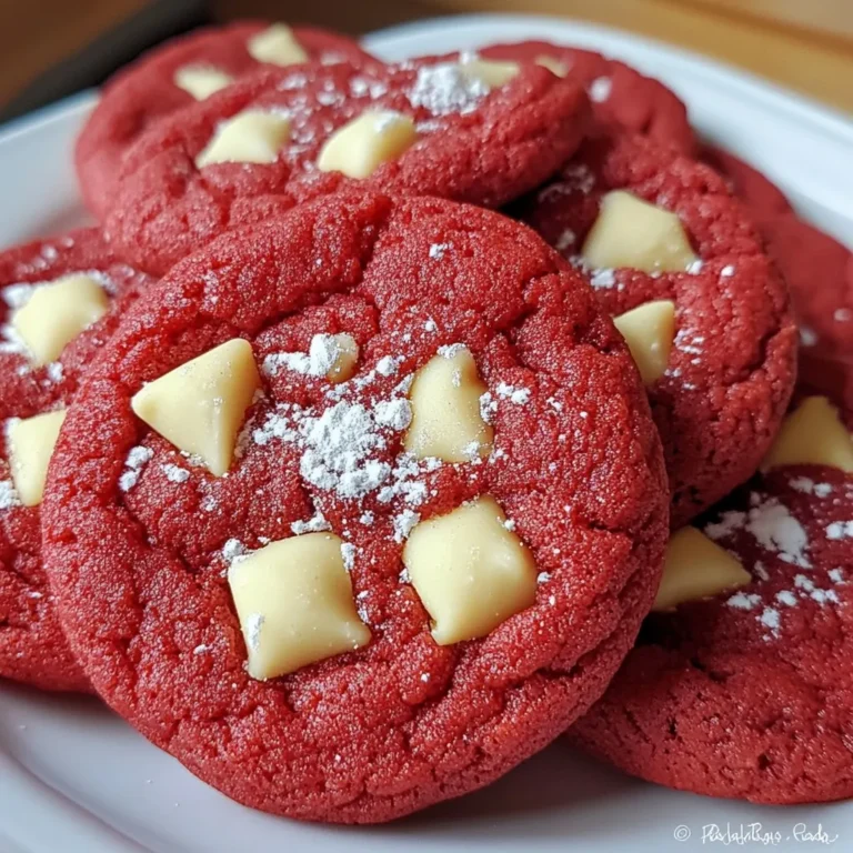 - 1 box red velvet cake mix - 1/2 cup vegetable oil - 2 large eggs - 1/2 teaspoon vanilla extract - 1/2 cup white chocolate chips - 1/2 cup chopped pecans (optional) - 1/4 cup powdered sugar (for dusting) Using precise measurements is key for great cookies. A box of red velvet cake mix usually weighs about 15.25 ounces. This gives you enough dough for 24 cookies. When measuring oil, use a liquid measuring cup for accuracy. Large eggs are best for this recipe; they help bind the dough. Chopped pecans add a nice crunch and a hint of nuttiness. They also bring healthy fats and protein. If you prefer a sweeter touch, white chocolate chips melt beautifully into the dough. They offer a creamy flavor that pairs well with the red velvet. You can also skip the powdered sugar dusting if you want a simpler look. {{ingredient_image_2}} First, preheat your oven to 350°F (175°C). This is key for even baking. Next, grab two baking sheets. Line them with parchment paper. This helps the cookies not to stick. In a large mixing bowl, add the red velvet cake mix. Pour in the vegetable oil and crack in the two large eggs. Add in the vanilla extract too. Use a spatula or an electric mixer to mix until smooth. You want a soft dough. Now, gently fold in the white chocolate chips. If you like, add in the chopped pecans. Make sure they mix well with the dough. Using a tablespoon or cookie scoop, place the dough on the baking sheets. Leave about 2 inches between each cookie. This space helps them spread. Bake the cookies for 10-12 minutes. Check on them; they should have set edges and slight cracks on top. Once done, take them out and let them cool on the sheets for about 5 minutes. Then, move them to a wire rack to cool fully. After they cool, sift powdered sugar on top for sweetness. This adds a nice touch to your cookies. When making red velvet cake mix cookies, avoid overmixing the dough. This can make the cookies tough. Also, don’t skip the parchment paper. It helps cookies bake evenly and prevents sticking. Make sure to space the dough well on your baking sheet. If they are too close, they will stick together. For soft and chewy cookies, don’t bake them for too long. They should be slightly underbaked when you take them out. Let them sit on the baking sheet for a few minutes before moving them. This helps them firm up but keeps them soft inside. Using room temperature eggs will also help create a better texture. Store your cookies in an airtight container. This keeps them fresh and moist. If you want them to last longer, add a slice of bread to the container. The bread helps keep the cookies soft. You can also freeze the cookies. Wrap them well in plastic wrap, then place them in a freezer bag. They can last up to three months in the freezer. Pro Tips Chill the Dough: For thicker cookies, chill the dough in the refrigerator for 30 minutes before baking. This helps the cookies maintain their shape and results in a chewier texture. Use Quality Chocolate Chips: Opt for high-quality white chocolate chips for a richer flavor. You can also try using dark chocolate chips for a delicious contrast with the red velvet base. Don’t Overbake: To achieve soft and chewy cookies, make sure to pull them out of the oven while they are still slightly underbaked. They will continue to firm up as they cool. Experiment with Add-ins: Feel free to customize your cookies by adding other ingredients like mini marshmallows, crushed candy canes, or dried fruits for added texture and flavor. {{image_4}} You can change up the flavors in your red velvet cake mix cookies. One fun idea is to add a mint flavor. Just mix in half a teaspoon of mint extract. This gives the cookies a fresh twist. Another great option is coconut. You can add shredded coconut to the dough. This adds a nice chewiness and a tropical vibe. Switching up the chips and nuts can change the whole cookie. Instead of white chocolate chips, try semi-sweet or dark chocolate chips. These add a rich flavor. You can also use butterscotch chips for a sweet touch. If you want a different nut, try walnuts or almonds. These can add great crunch and taste. Decorating your cookies can make them even more special. After cooling, you can spread cream cheese frosting on top. This adds a creamy flavor that pairs well with the cookies. Sprinkles are another fun option. You can use red and white sprinkles for a festive look. If you want to impress, add fresh raspberries on the side. They add color and a tasty burst of flavor. To keep your red velvet cake mix cookies fresh, store them in an airtight container. This helps retain moisture and keep them soft. You can layer the cookies with parchment paper to avoid sticking. Place the container in a cool, dry place, away from sunlight. You can freeze these cookies to enjoy later. First, let the cookies cool completely. Then, place them in a single layer on a baking sheet and freeze for about an hour. Once frozen, transfer them to a freezer-safe bag or container. Make sure to label the bag with the date. They can last for up to three months in the freezer. To eat, simply thaw them at room temperature. These cookies last about one week at room temperature. If you notice them getting hard or stale, it’s time to toss them. Signs of spoilage include an off smell or mold. If you see any of these signs, do not eat them. Always trust your senses! Yes, you can use a different cake mix. Chocolate, vanilla, or even lemon cake mixes work well. Each mix will give the cookies a unique taste. Choose a mix that you enjoy. Just follow the same steps in the recipe. To make these cookies more chocolatey, add cocoa powder. Start with 1/4 cup of unsweetened cocoa powder. Mix it in with the cake mix before adding wet ingredients. You can also use chocolate chips instead of white chocolate. This adds a rich, deep flavor. You have several options for egg substitutes. Use 1/4 cup of applesauce for each egg. You can also use 1/4 cup of yogurt or a mashed banana. These substitutes keep the cookies soft and moist. They also add a bit of flavor. This post covers key points for baking cookies. We discussed ingredients, easy steps, and helpful tips. You learned about variations to make cookies unique and how to store them well. Each section aims to help you succeed in the kitchen. Remember, practice makes perfect. Enjoy your baking journey and share your tasty creations with others!