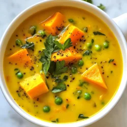 - 1 tablespoon olive oil - 1 medium onion, diced - 2 cloves garlic, minced - 2 medium carrots, diced - 2 stalks celery, diced - 1 medium sweet potato, peeled and diced - 1 cup green peas (fresh or frozen) - 4 cups low-sodium vegetable broth - 1 teaspoon fresh ginger, grated - 1 tablespoon lemon juice - Salt and freshly ground black pepper, to taste - Fresh parsley or cilantro, chopped, for garnish This soup is packed with good stuff. Olive oil gives healthy fats. Onion and garlic boost your immune system. Carrots and celery add fiber and vitamins. Sweet potatoes bring potassium and beta-carotene. Green peas are rich in protein and minerals. Vegetable broth keeps it light and tasty. Ginger helps with nausea. Lemon juice adds vitamin C and a zing. Herbs like parsley or cilantro add flavor and nutrients. While making this soup, keep some things out. Avoid raw or undercooked eggs and meats. Stay clear of unpasteurized dairy. Limit high-mercury fish like swordfish. Avoid too much caffeine and added sugars. Always wash fruits and veggies well. This will help keep you and your baby safe. {{ingredient_image_2}} Start by getting a large pot. Add one tablespoon of olive oil and warm it over medium heat. Once the oil shimmers, toss in one diced medium onion. Saut&eacute; it for about four to five minutes. You want the onion to be soft and clear. Next, add two minced garlic cloves. Cook for one more minute until it smells great. Then, add two diced carrots and two diced stalks of celery. Saut&eacute; these for five minutes, letting them soften. Now, it&rsquo;s time for the sweet potato. Add one peeled and diced sweet potato along with one teaspoon of grated fresh ginger. Stir everything well so the veggies mix. Then, pour in four cups of low-sodium vegetable broth. Bring it to a gentle boil. Once it boils, lower the heat to let it simmer. Let your soup cook for 15 to 20 minutes. Check the veggies; they should be tender and soft. Add one cup of green peas and one tablespoon of lemon juice. Season with salt and freshly cracked black pepper to taste. Cook for five more minutes to blend the flavors. For the final touch, use an immersion blender. Blend the soup until you reach the texture you like. If you prefer it smooth, blend well. If you want some chunks, blend just a little. Serve your soup warm, and top it with fresh parsley or cilantro for a nice color and taste boost. Enjoy the nourishing flavors! To boost the soup's nutrients, add more veggies. Consider spinach, kale, or broccoli. You can also include lentils or beans. They add protein and fiber. Use whole grains like brown rice or quinoa for a heartier meal. These grains provide energy and keep you full. Pregnancy can change your taste buds. If you feel sensitive to strong flavors, cut back on garlic and onion. Instead, use milder herbs like basil or dill. Lemon juice adds a nice zing without being overpowering. Taste as you go to find the right balance for you. Meal prep can save you time and stress. Make a big batch of the soup and store it in portions. Use airtight containers to keep it fresh. You can freeze some for later. This way, you have a healthy meal ready when you need it. Reheat it gently on the stove or in the microwave. Enjoy your nutritious soup anytime! Pro Tips Use Seasonal Vegetables: Incorporate seasonal vegetables for the freshest flavors and nutrients. This will enhance the taste and health benefits of your soup. Adjust Consistency: Experiment with the blending process to achieve your preferred texture. Blend until smooth for a creamy soup or pulse minimally for a chunky version. Flavor Boost: Add a pinch of turmeric or a splash of coconut milk for an extra layer of flavor and creaminess, making the soup even more nourishing. Garnish Creatively: Elevate the presentation by garnishing with a swirl of yogurt or a sprinkle of toasted seeds, adding both visual appeal and texture. {{image_4}} You can swap out some veggies to change the taste. Try adding zucchini or bell peppers for a fresh spin. Leafy greens like spinach or kale add nutrients. Just chop them up and toss them in. Each choice gives you a unique flavor and texture. You can even use seasonal veggies for variety. Adding protein boosts the soup&rsquo;s nutrition. Chicken, tofu, or beans are great options. If you choose chicken, cook it first and cut it into bite-sized pieces. For tofu, use firm tofu and cube it. Beans add fiber and help you feel full longer. You can add cooked lentils for a hearty twist. Choose what fits your taste best. Some people enjoy spice, while others prefer mild flavors. If you like heat, add a pinch of red pepper flakes or a dash of hot sauce. Start small and taste as you go. For a mild soup, stick to the base recipe. You can always add spice later if you want. Experiment until you find your perfect balance! Store any leftover soup in a sealed container. Make sure it cools first. This helps keep it fresh. It&rsquo;s best to use it within three days. If you want to keep it longer, freezing is a great option. To freeze the soup, let it cool completely. Then, pour it into freezer-safe bags or containers. Leave some space at the top for expansion. Label the bags with the date. The soup can last up to three months in the freezer. When you are ready to enjoy the soup again, thaw it overnight in the fridge. Reheat it on the stove over low heat. Stir it often to keep it from sticking. You can add a splash of water or broth for a smoother texture. Enjoy your warm bowl of nourishment! Yes, this soup is safe for pregnancy. It uses fresh, wholesome ingredients. Each component is healthy and low in risk. Olive oil, veggies, and herbs provide good nutrients. Always check for any specific allergies you may have. If you have concerns, talk to your doctor. Definitely! This soup is easy to adjust. You can swap out veggies for your favorites. If you crave more protein, add cooked chicken or beans. Want it creamier? Add a splash of coconut milk. Feel free to play with flavors and make it yours! Low-sodium broth is great for many reasons. It keeps salt intake lower, which is good for you. High salt can cause swelling and high blood pressure. By using low-sodium broth, you can control the flavor better. It also helps you enjoy the natural taste of the veggies. In this post, I covered how to make a nutritious soup for the first trimester. We explored key ingredients and their health benefits, alongside tips for flavor and meal prep. We also discussed various recipe variations and safe storage methods. Remember, every choice in ingredients can help you feel your best during this special time. Enjoy making this soup to support your health and taste needs. Happy cooking!