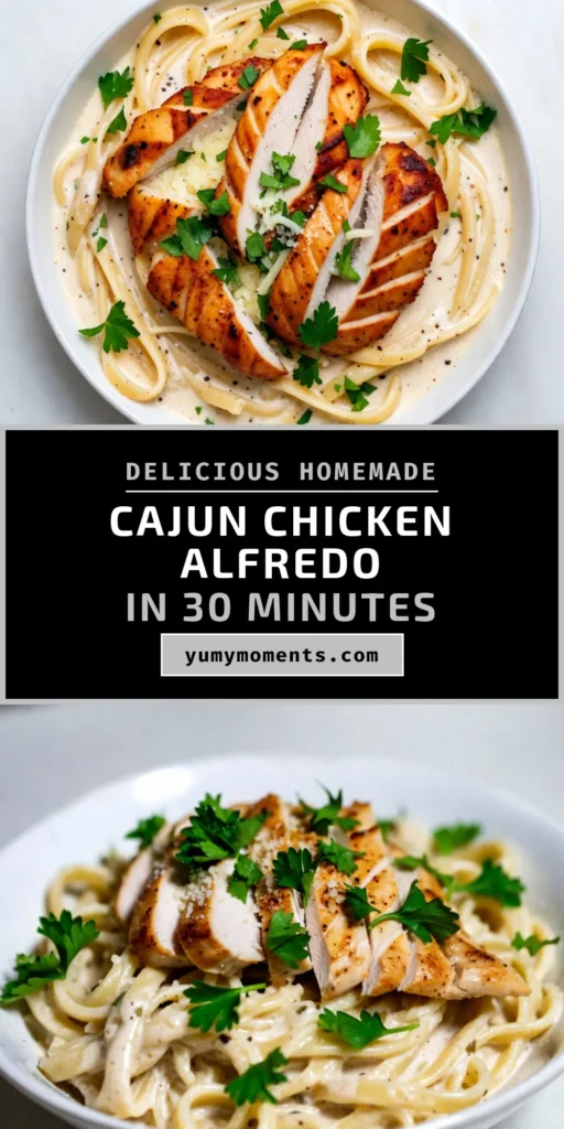 Indulge in a delicious Cajun Chicken Alfredo that takes your taste buds on a flavorful journey! This easy Cajun chicken dinner combines tender chicken breasts coated in zesty Cajun seasoning with creamy Fettuccine Alfredo. Perfect for weeknight meals, this Cajun pasta recipe is sure to impress. Ready in just 30 minutes, enjoy a rich and satisfying meal tonight! Save for later! #CajunChickenAlfredo #FettuccineAlfredoRecipe #CreamyChickenAlfredo #CajunPastaRecipes