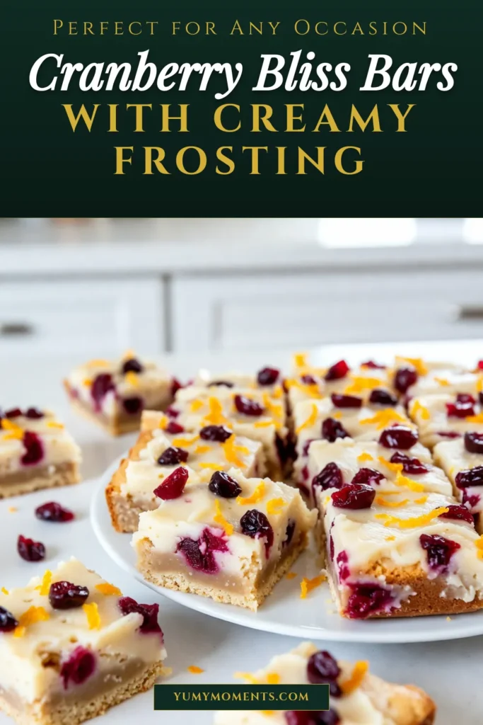 Satisfy your sweet tooth with these delightful Cranberry Bliss Bars featuring a creamy Orange Cream Cheese Frosting. This easy cranberry dessert is the perfect holiday dessert recipe for festive gatherings. Made with white chocolate and tart cranberries, these bars will impress your guests and showcase the flavors of the season. Try this delicious copycat Starbucks recipe today! Save for your holiday baking! #CranberryBlissBars #HolidayDessert #EasyCranberryDessert #WhiteChocolateCranberryBars