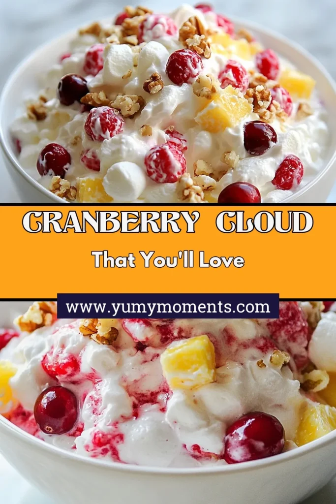 Discover the perfect blend of sweetness and tartness with this Easy Cranberry Fluff Salad, a must-have from our Cranberry Cloud Delight recipe collection. Ideal for festive gatherings, this no-bake cranberry treat is a showstopper among cranberry dessert recipes. With just a handful of ingredients, it's a delicious addition to your list of festive cranberry dishes. Save this simple, easy cranberry salad recipe for your next celebration! #CranberryDessert #NoBakeTreats #FestiveSalad #CranberryRecipes