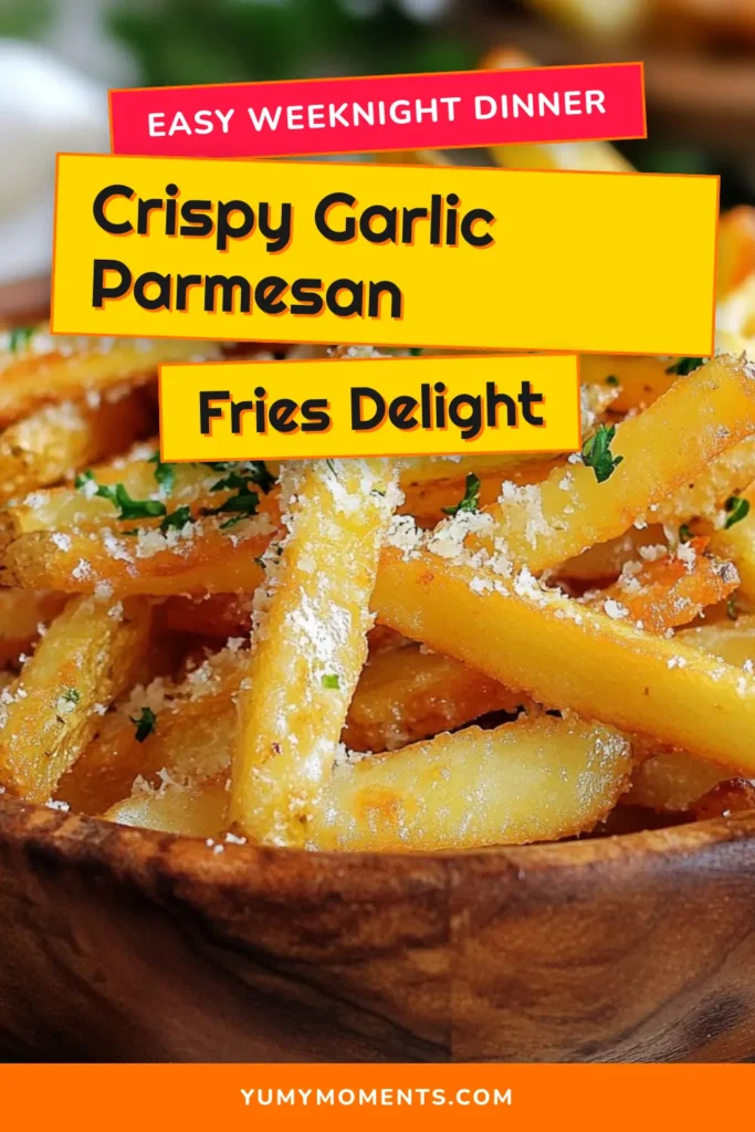 Dive into the delicious world of homemade Garlic Parmesan fries with this easy garlic fries recipe! Perfectly baked for a crispy finish, these garlic fries are a mouthwatering treat your family will love. Just follow our Garlic Parmesan fries recipe to achieve that golden, cheesy goodness. Get ready to savor these crispy garlic fries at your next gathering. Save this recipe for a tasty snack! #GarlicFries #ParmesanFries #BakedFries #EasyRecipes