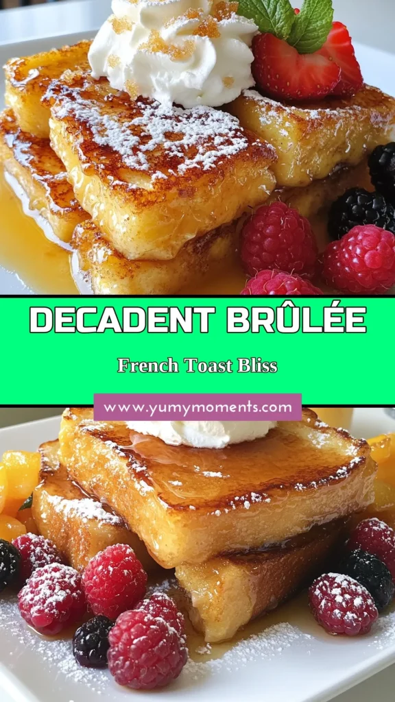 Indulge in this delicious Cr&egrave;me Br&ucirc;l&eacute;e French Toast, a perfect twist on a classic breakfast! This easy French Toast recipe features thick slices of brioche bread soaked in a rich custard, topped with a caramelized sugar crust for an irresistible morning treat. Perfect for breakfast desserts or weekend brunches, this Caramelized French Toast will delight everyone. Save this recipe to impress! #FrenchToastRecipe #BriocheFrenchToast #BreakfastDesserts #CaramelizedFrenchToast
