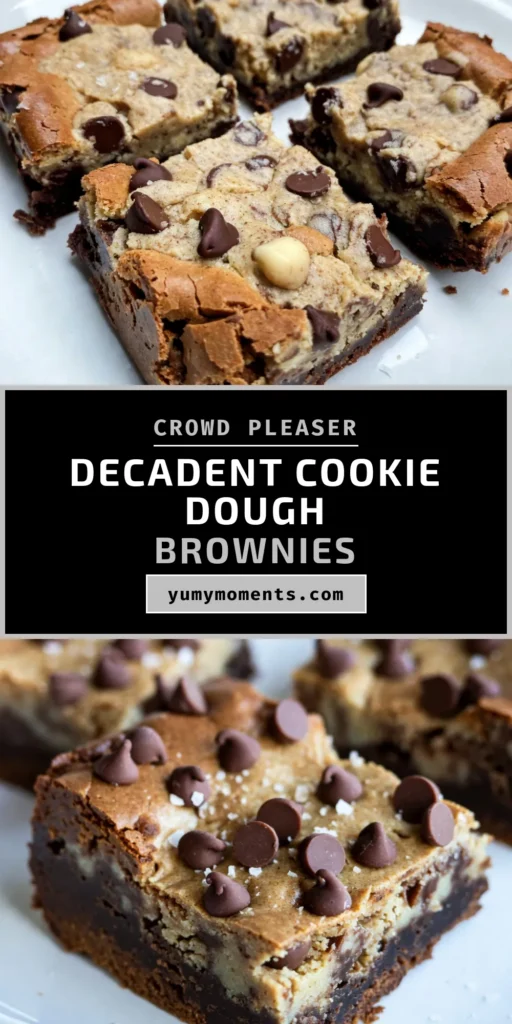 Indulge in the ultimate treat with these delicious cookie dough brownie bars! Combining a fudgy brownie recipe with a creamy cookie dough recipe, these dessert bars are perfect for any chocolate desserts lover. Easy to make and even easier to enjoy, they&rsquo;re ideal for parties or a cozy night in. Try this delightful recipe today and satisfy your sweet tooth! Save and share for later! #CookieDoughBrownieBars #BrownieRecipe #CookieDoughRecipe #ChocolateDesserts