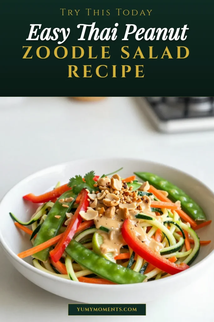 Indulge in this delicious Thai Peanut Zoodle Salad, a perfect blend of flavors and textures. This vegetarian Thai salad features healthy zucchini noodles, crunchy vegetables, and a creamy peanut dressing that you can easily whip up with our peanut dressing recipe. Ideal for a quick healthy meal, this zoodle salad recipe will keep you refreshed and satisfied. Save this recipe for a nutritious addition to your dinner! #ThaiPeanutSalad #ZoodleSaladRecipe #HealthyEating #VegetarianRecipes