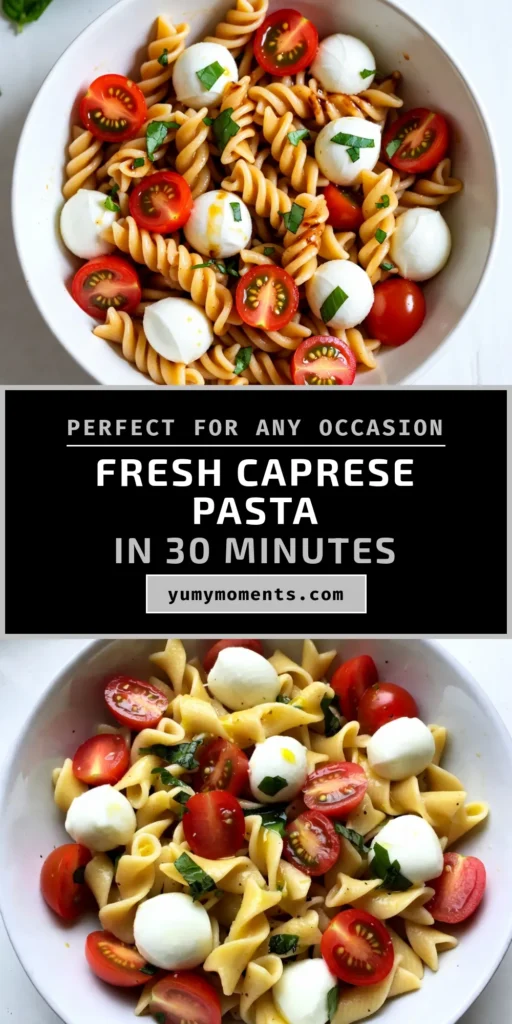 Elevate your summer dining with this easy Caprese pasta salad! Packed with vibrant flavors from fresh mozzarella and cherry tomatoes, this fresh mozzarella pasta dish is a delightful addition to your collection of vibrant pasta recipes. Perfect for gatherings or a quick lunch, this cherry tomato salad is sure to impress. Get the step-by-step recipe and enjoy a refreshing taste of summer. Save this easy summer pasta recipe for your next meal! #CapresePastaSalad #SummerRecipes #PastaSalad #FreshIngredients