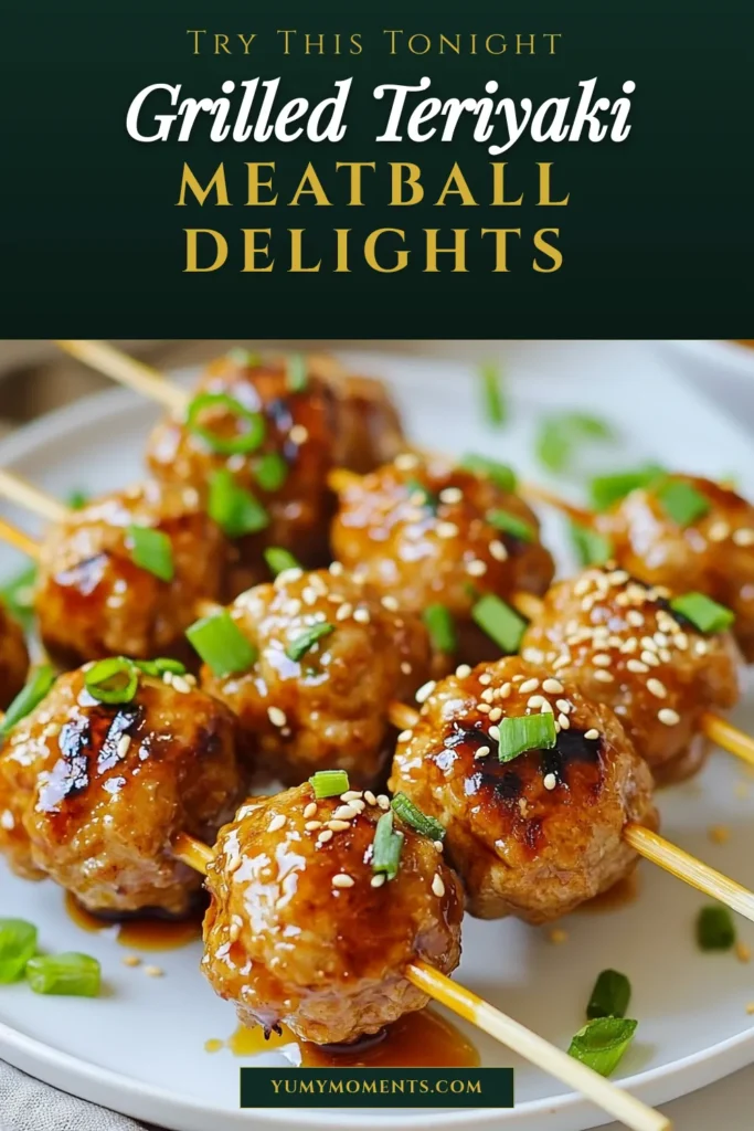 Savor the deliciousness of Teriyaki Meatball Skewers, the perfect addition to your grilling repertoire! These easy grilled meatball recipes feature ground chicken coated in a homemade easy teriyaki sauce, making them irresistible Asian-inspired appetizers. Perfect for gatherings or a cozy night in. Get the full recipe and make these skewers your next favorite dish! Don't forget to save this for later! #TeriyakiMeatballSkewers #GrilledMeatballRecipes #GroundChickenSkewers #AsianInspiredAppetizers