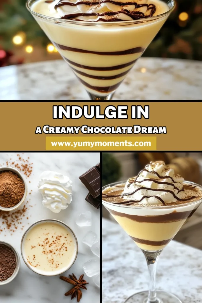 Indulge in this Minute Chocolate Eggnog Martini, the perfect easy eggnog cocktail for your holiday celebrations. This festive chocolate drink combines creamy eggnog with rich chocolate syrup, creating an unforgettable holiday cocktail recipe ready in just 5 minutes. Shake things up with this quick martini recipe and impress your guests. Enjoy a cozy sip of holiday cheer! Save this recipe for your festive gatherings! #ChocolateEggnogMartini #HolidayCocktail #FestiveDrinks #EasyCocktailRecipes