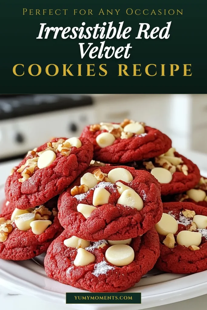 Indulge in these easy red velvet cake mix cookies that are perfect for any occasion! This red velvet cookie recipe combines rich flavors with the sweetness of white chocolate chip cookies, making them a festive cookie recipe that everyone will love. With just a few simple ingredients, you can whip up a batch of delightful treats in no time. Try this delicious recipe today and impress your friends and family! #RedVelvetCookies #Baking #CookieRecipes #FestiveTreats