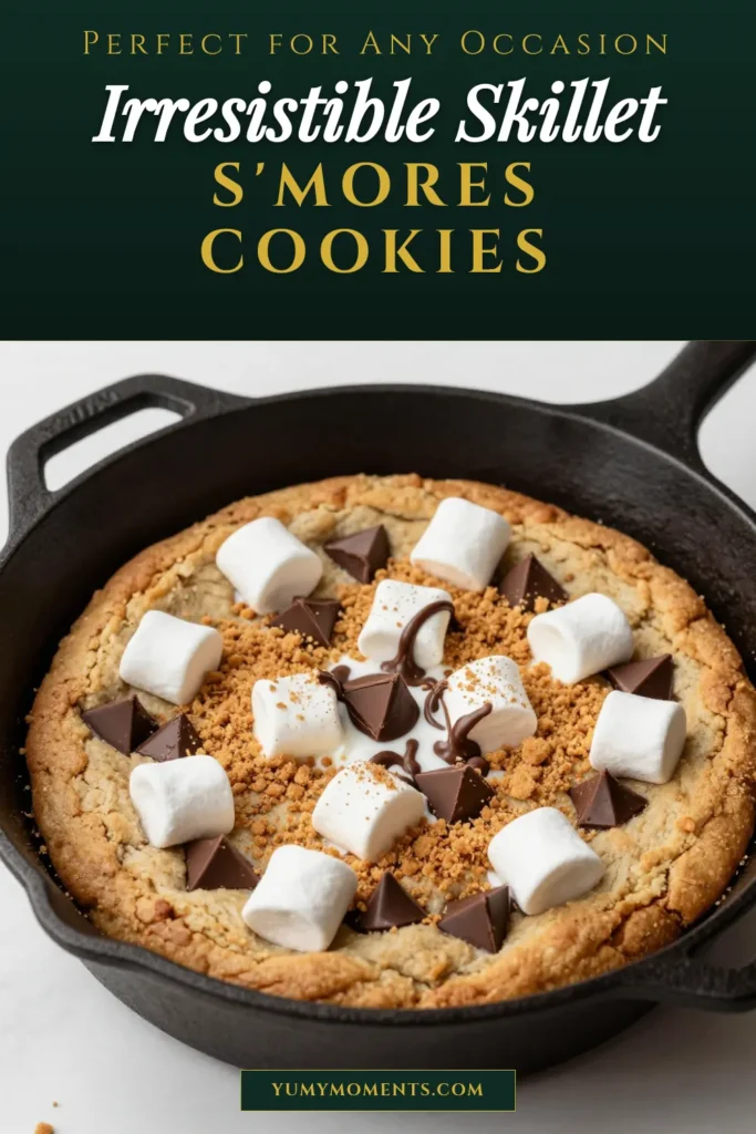 Indulge in the ultimate S'mores Cookie Skillet, an easy cookie skillet recipe that combines rich chocolate and gooey marshmallows! This delicious skillet dessert recipe is perfect for sharing and features baking with graham crackers for that classic campfire taste. Don't miss out on this chocolate marshmallow dessert&mdash;save this recipe now and treat yourself and your loved ones! #S'mores #CookieSkillet #DessertRecipe #BakingWithGrahamCrackers