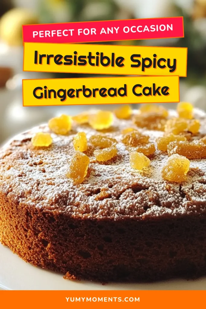 Get into the festive spirit with this Classic Gingerbread Cake, a must-try Spicy Gingerbread Cake recipe for your holiday baking! Made with rich molasses and optional crystallized ginger for an extra kick, this Gingerbread Recipe is sure to impress. Perfect for gatherings, this Crystallized Ginger Dessert will become a family favorite. Save this delicious Molasses Flavored Cake recipe for your next celebration! #Gingerbread #HolidayBaking #BakingRecipes #DessertIdeas